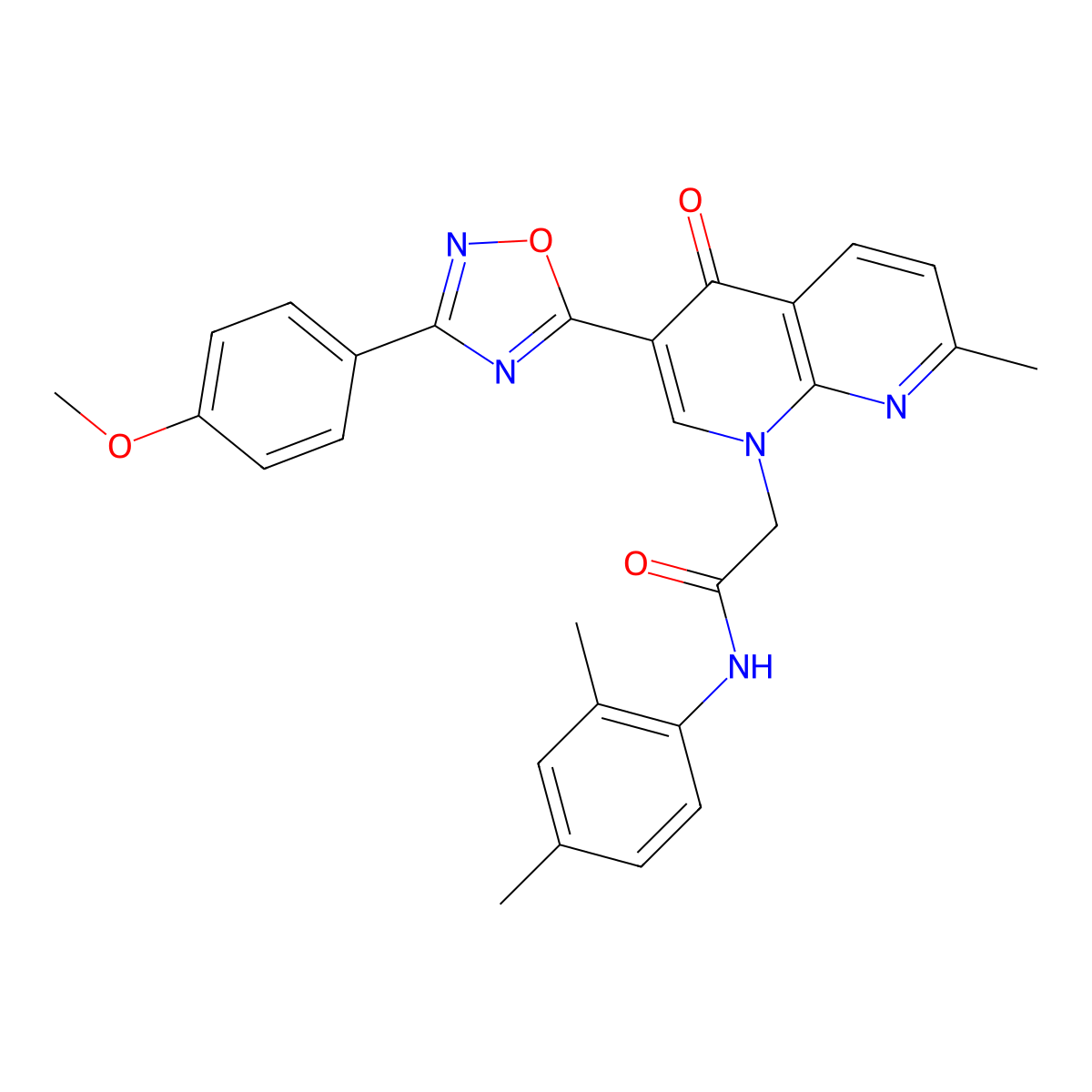 N-(2,4-dimethylphenyl)-2-{3-[3-(4-methoxyphenyl)-1,2,4-oxadiazol-5-yl]-7-methyl-4-oxo-1,4-dihydro-1,8-naphthyridin-1-yl}acetamide molecular structure, CAS 1113119-52-0