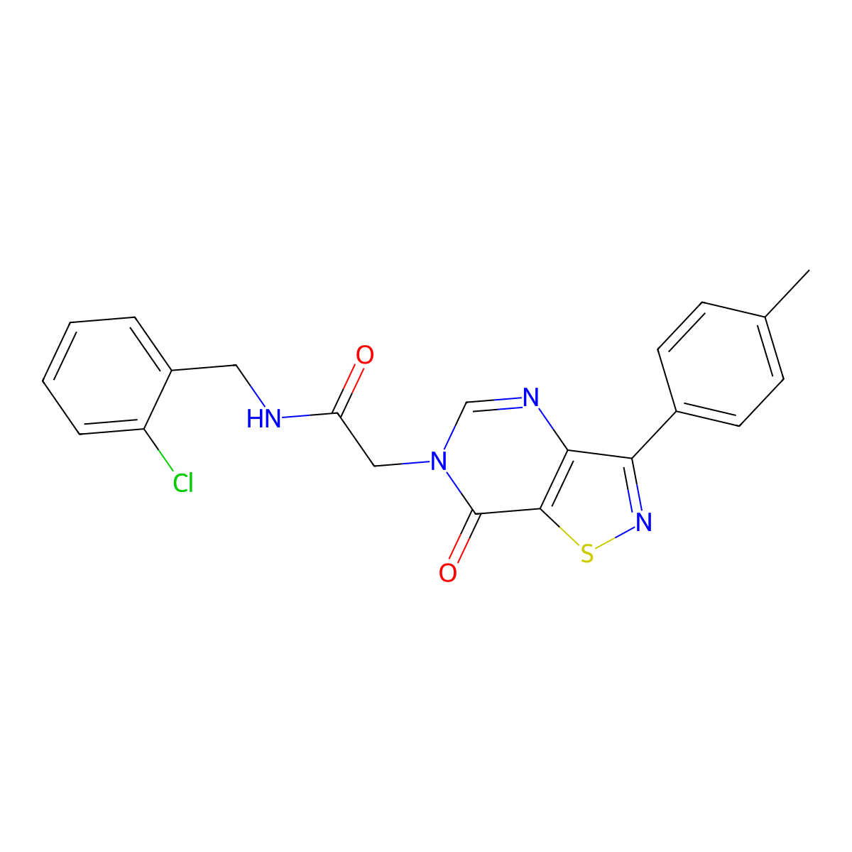 N-[(2-chlorophenyl)methyl]-2-[3-(4-methylphenyl)-7-oxo-6H,7H-[1,2]thiazolo[4,5-d]pyrimidin-6-yl]acetamide molecular structure, CAS 1113120-40-3