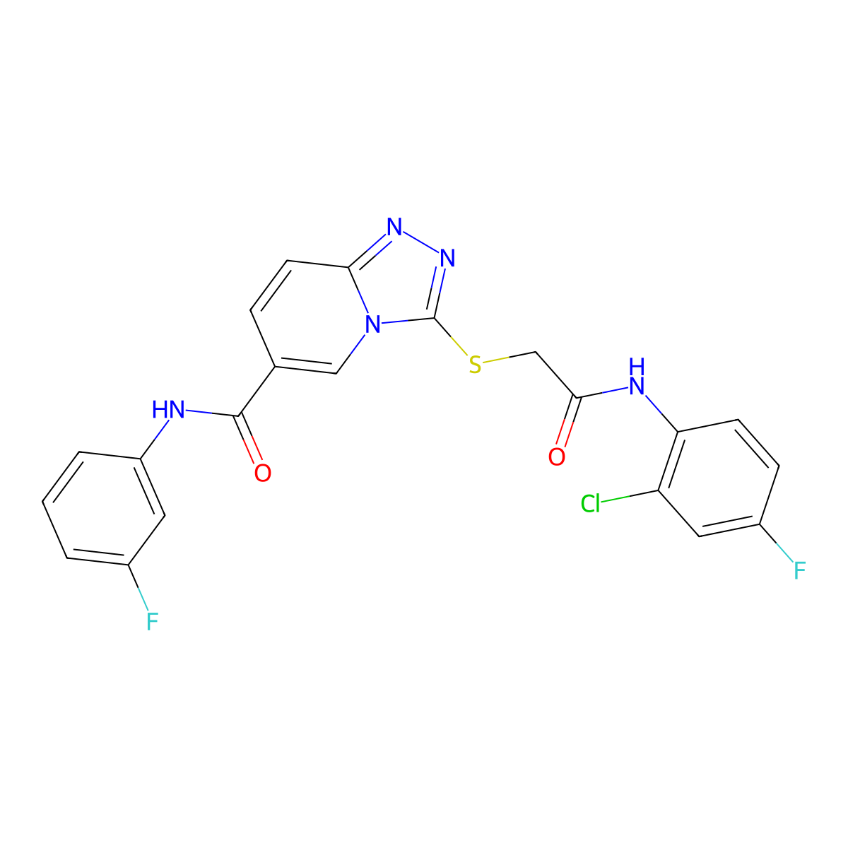 3-({[(2-chloro-4-fluorophenyl)carbamoyl]methyl}sulfanyl)-N-(3-fluorophenyl)-[1,2,4]triazolo[4,3-a]pyridine-6-carboxamide molecular structure, CAS 1113121-18-8