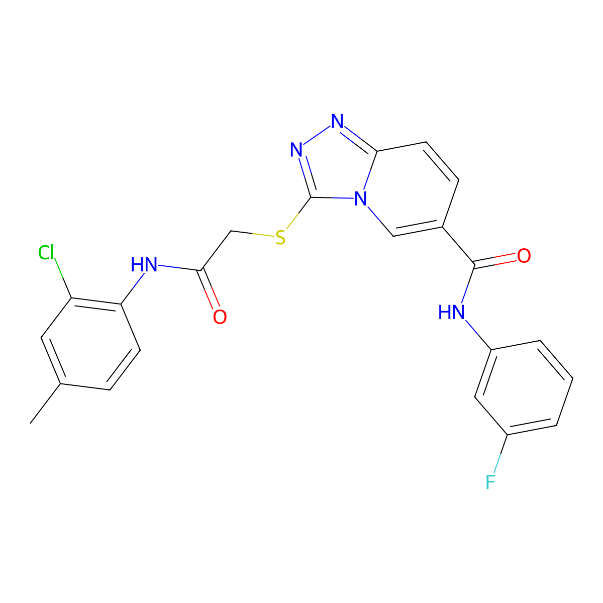 3-({[(2-chloro-4-methylphenyl)carbamoyl]methyl}sulfanyl)-N-(3-fluorophenyl)-[1,2,4]triazolo[4,3-a]pyridine-6-carboxamide molecular structure, CAS 1113121-24-6
