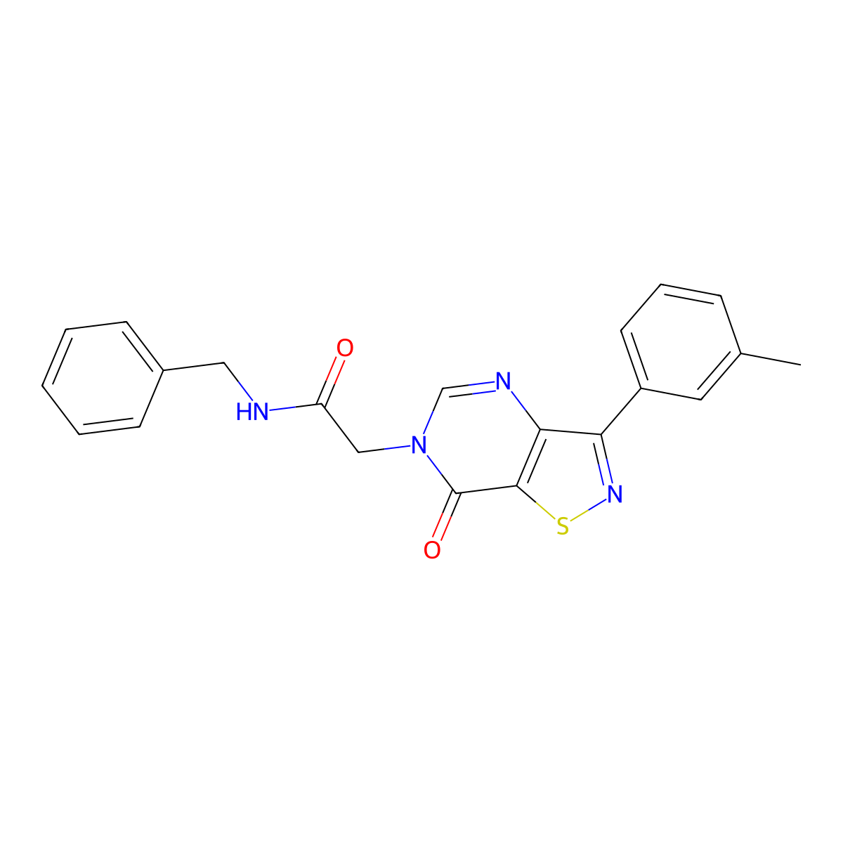N-benzyl-2-[3-(3-methylphenyl)-7-oxo-6H,7H-[1,2]thiazolo[4,5-d]pyrimidin-6-yl]acetamide molecular structure, CAS 1113121-35-9