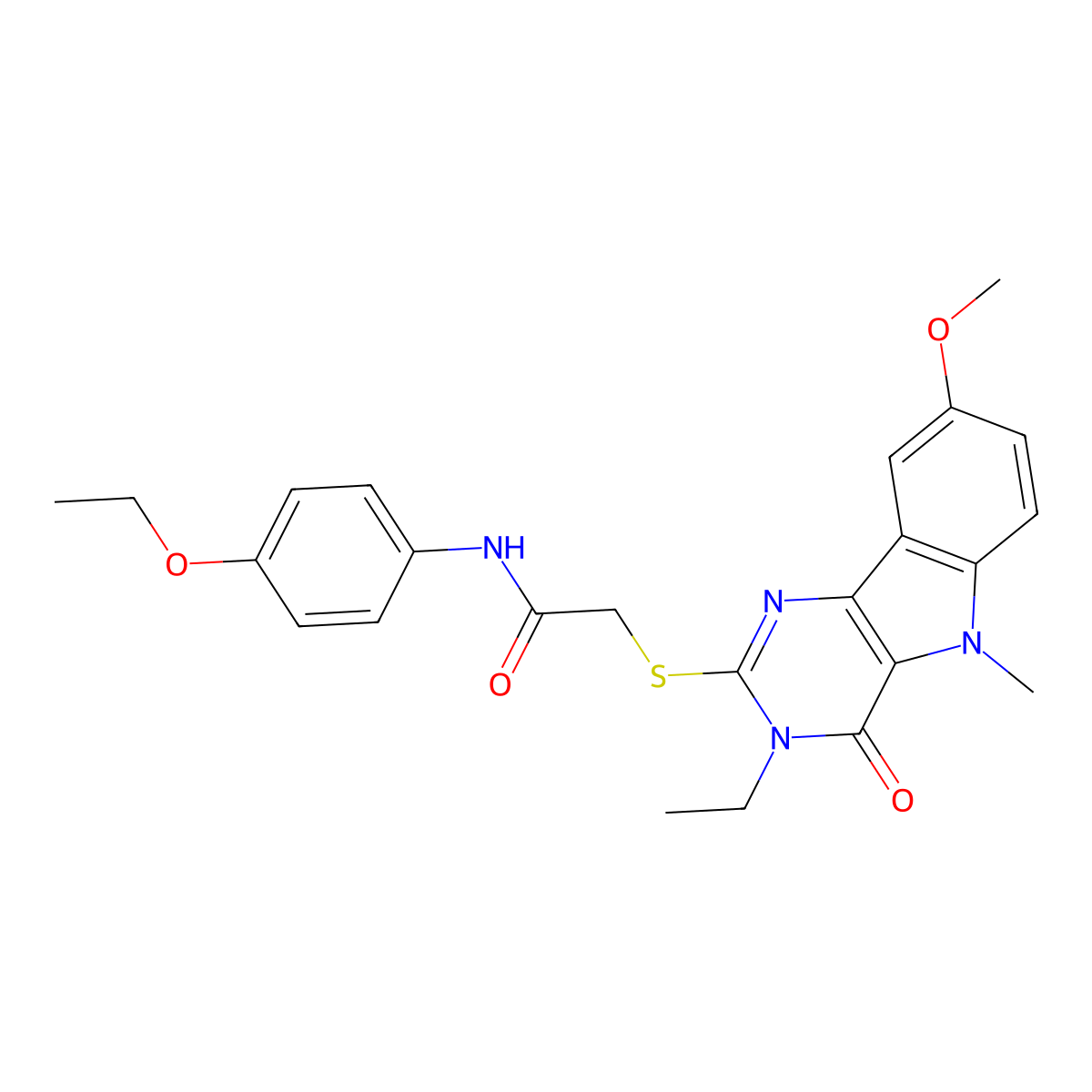 N-(4-ethoxyphenyl)-2-({3-ethyl-8-methoxy-5-methyl-4-oxo-3H,4H,5H-pyrimido[5,4-b]indol-2-yl}sulfanyl)acetamide molecular structure, CAS 1113123-22-0