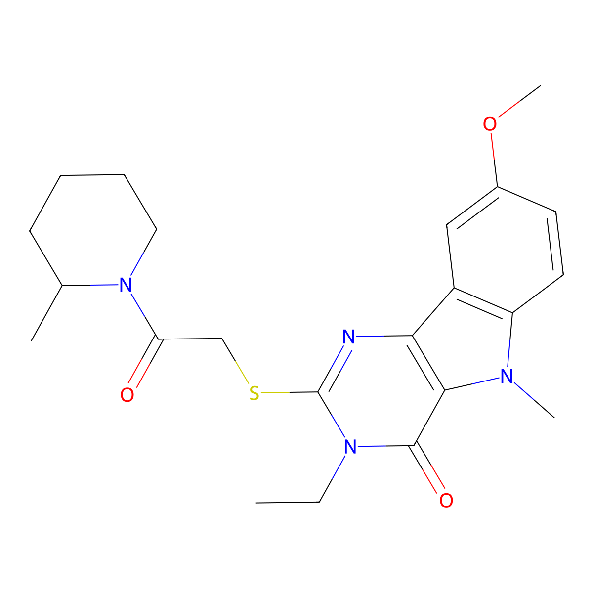 3-ethyl-8-methoxy-5-methyl-2-((2-(2-methylpiperidin-1-yl)-2-oxoethyl)thio)-3H-pyrimido[5,4-b]indol-4(5H)-one molecular structure, CAS 1113123-42-4