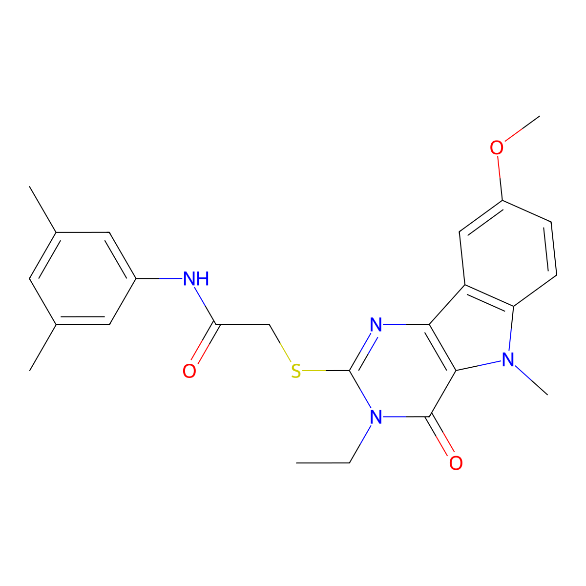 N-(3,5-dimethylphenyl)-2-({3-ethyl-8-methoxy-5-methyl-4-oxo-3H,4H,5H-pyrimido[5,4-b]indol-2-yl}sulfanyl)acetamide molecular structure, CAS 1113123-57-1
