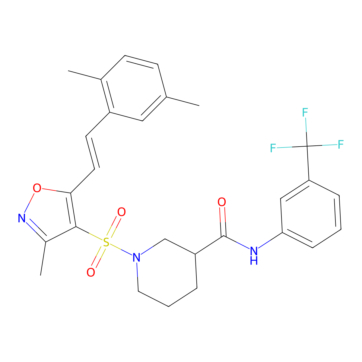 1-((5-(2,5-Dimethylstyryl)-3-methylisoxazol-4-yl)sulfonyl)-N-(3-(trifluoromethyl)phenyl)piperidine-3-carboxamide molecular structure, CAS 1113125-65-7