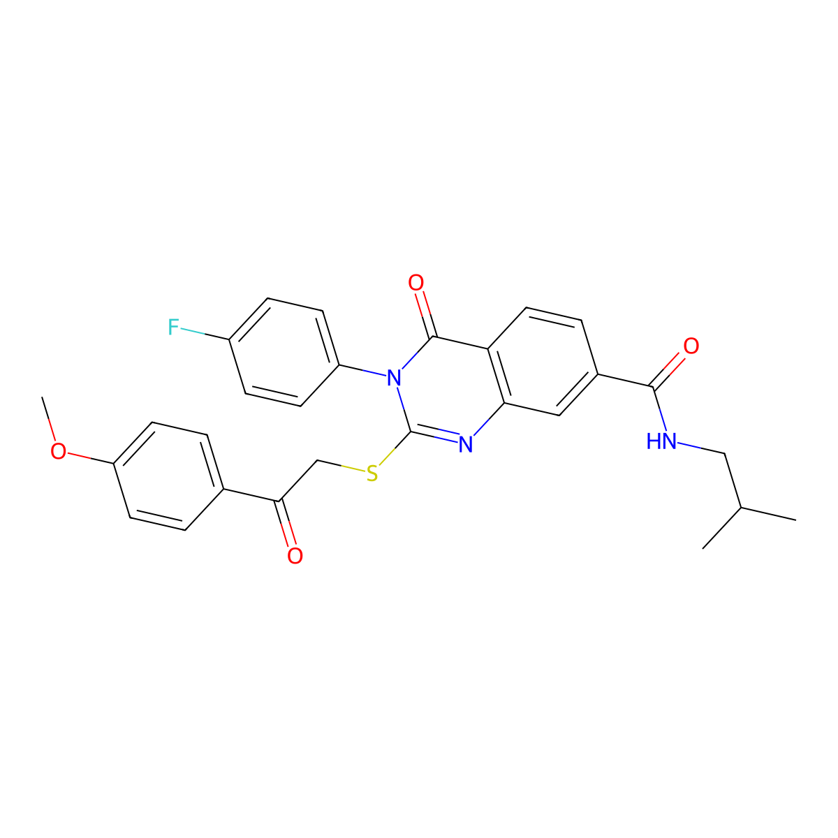 3-(4-fluorophenyl)-N-isobutyl-2-((2-(4-methoxyphenyl)-2-oxoethyl)thio)-4-oxo-3,4-dihydroquinazoline-7-carboxamide molecular structure, CAS 1113126-54-7