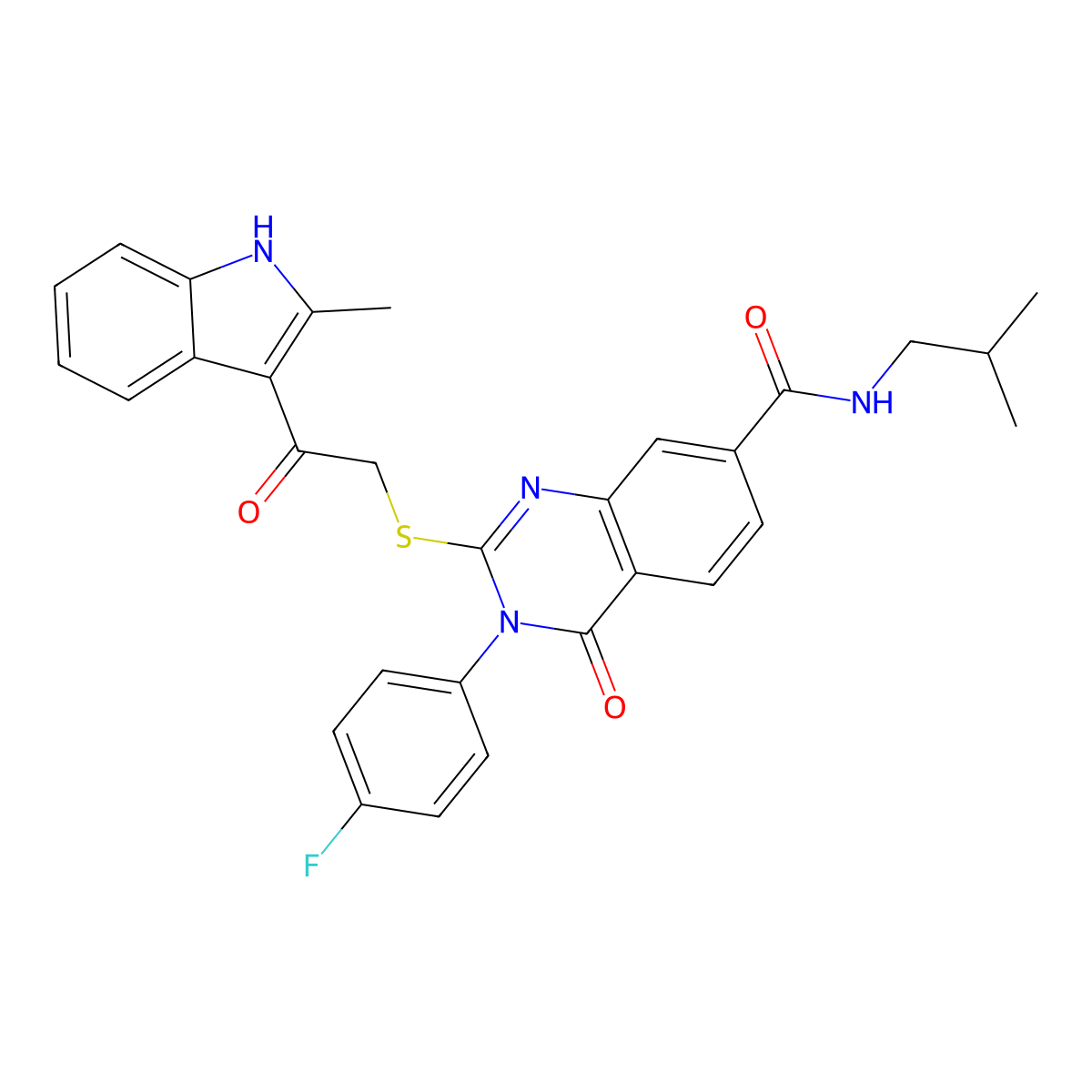 3-(4-fluorophenyl)-N-isobutyl-2-((2-(2-methyl-1H-indol-3-yl)-2-oxoethyl)thio)-4-oxo-3,4-dihydroquinazoline-7-carboxamide molecular structure, CAS 1113126-66-1