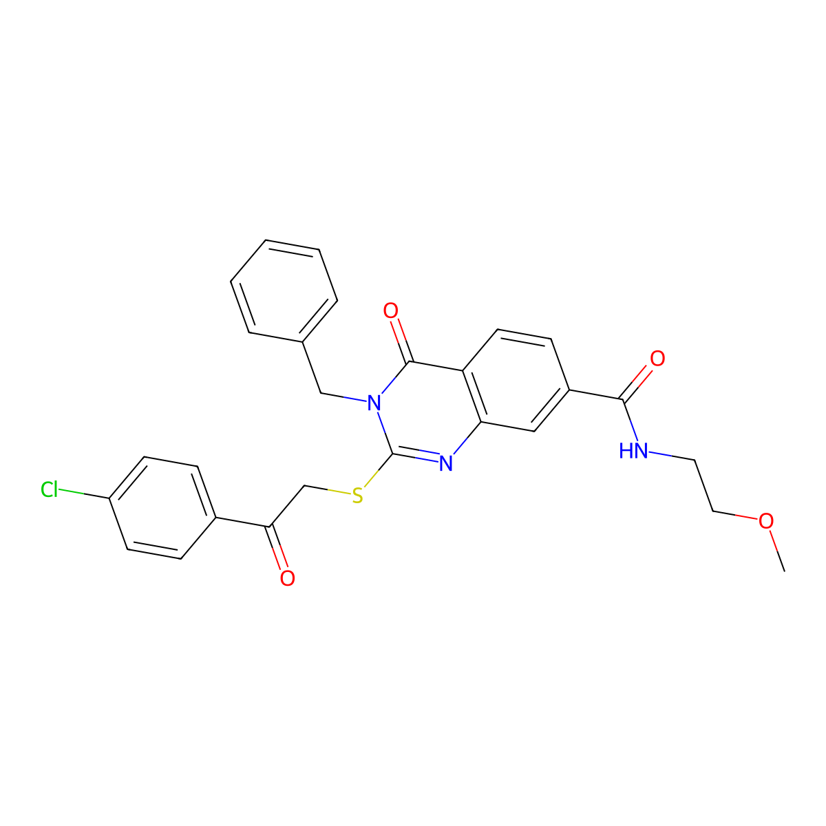 3-benzyl-2-((2-(4-chlorophenyl)-2-oxoethyl)thio)-N-(2-methoxyethyl)-4-oxo-3,4-dihydroquinazoline-7-carboxamide molecular structure, CAS 1113128-10-1