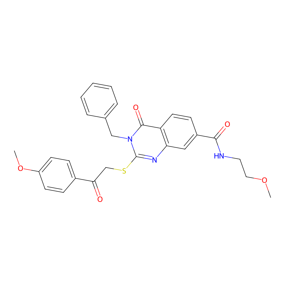 3-benzyl-N-(2-methoxyethyl)-2-{[2-(4-methoxyphenyl)-2-oxoethyl]sulfanyl}-4-oxo-3,4-dihydroquinazoline-7-carboxamide molecular structure, CAS 1113128-16-7