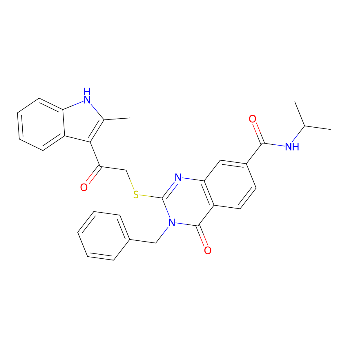 3-benzyl-2-{[2-(2-methyl-1H-indol-3-yl)-2-oxoethyl]sulfanyl}-4-oxo-N-(propan-2-yl)-3,4-dihydroquinazoline-7-carboxamide molecular structure, CAS 1113128-52-1
