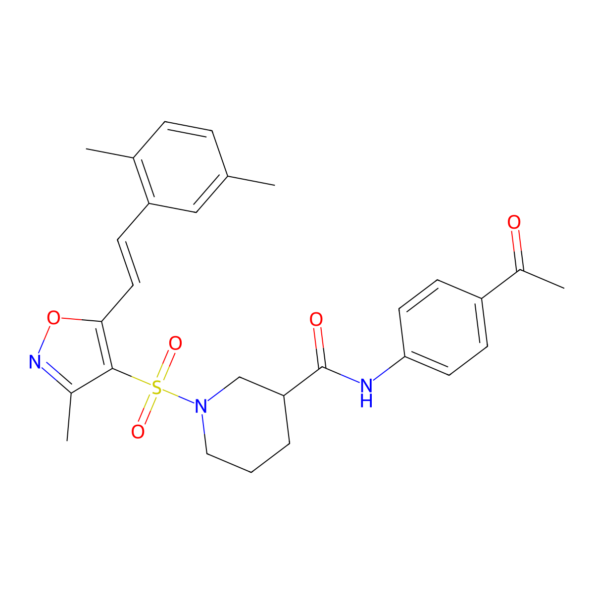 N-(4-Acetylphenyl)-1-((5-(2,5-dimethylstyryl)-3-methylisoxazol-4-yl)sulfonyl)piperidine-3-carboxamide molecular structure, CAS 1113129-68-2