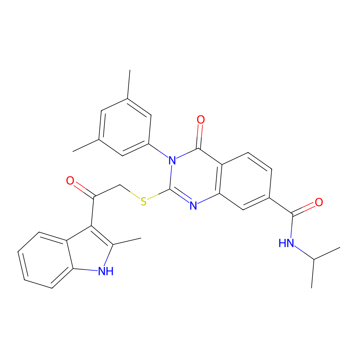 3-(3,5-dimethylphenyl)-N-isopropyl-2-((2-(2-methyl-1H-indol-3-yl)-2-oxoethyl)thio)-4-oxo-3,4-dihydroquinazoline-7-carboxamide molecular structure, CAS 1113130-35-0