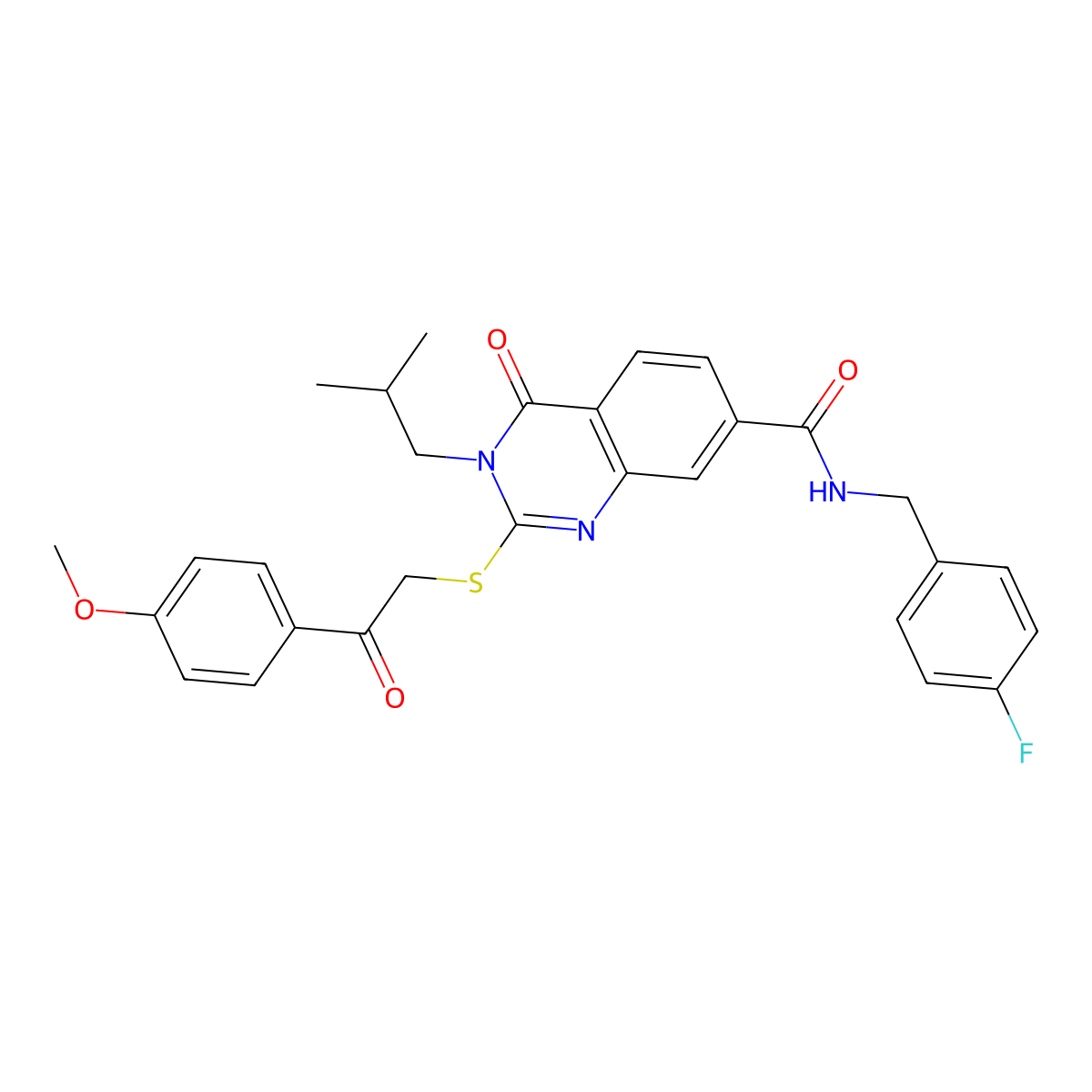 N-[(4-fluorophenyl)methyl]-2-{[2-(4-methoxyphenyl)-2-oxoethyl]sulfanyl}-3-(2-methylpropyl)-4-oxo-3,4-dihydroquinazoline-7-carboxamide molecular structure, CAS 1113131-48-8