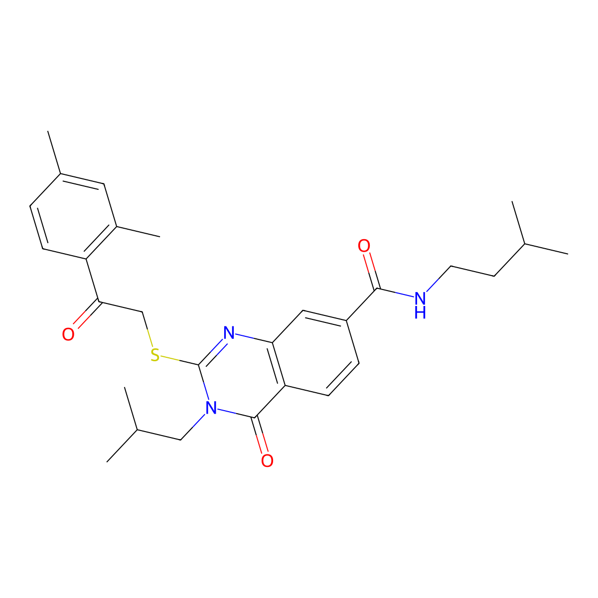 2-{[2-(2,4-dimethylphenyl)-2-oxoethyl]sulfanyl}-N-(3-methylbutyl)-3-(2-methylpropyl)-4-oxo-3,4-dihydroquinazoline-7-carboxamide molecular structure, CAS 1113132-26-5