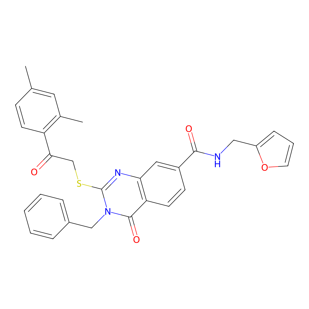 3-benzyl-2-{[2-(2,4-dimethylphenyl)-2-oxoethyl]sulfanyl}-N-[(furan-2-yl)methyl]-4-oxo-3,4-dihydroquinazoline-7-carboxamide molecular structure, CAS 1113132-88-9