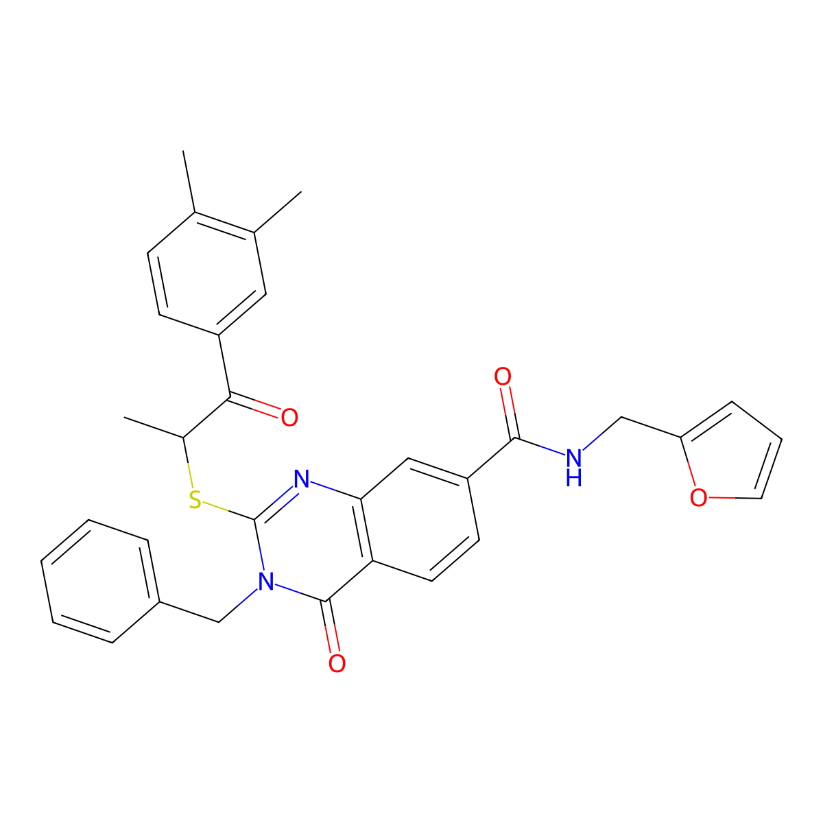3-benzyl-2-{[1-(3,4-dimethylphenyl)-1-oxopropan-2-yl]sulfanyl}-N-[(furan-2-yl)methyl]-4-oxo-3,4-dihydroquinazoline-7-carboxamide molecular structure, CAS 1113132-92-5