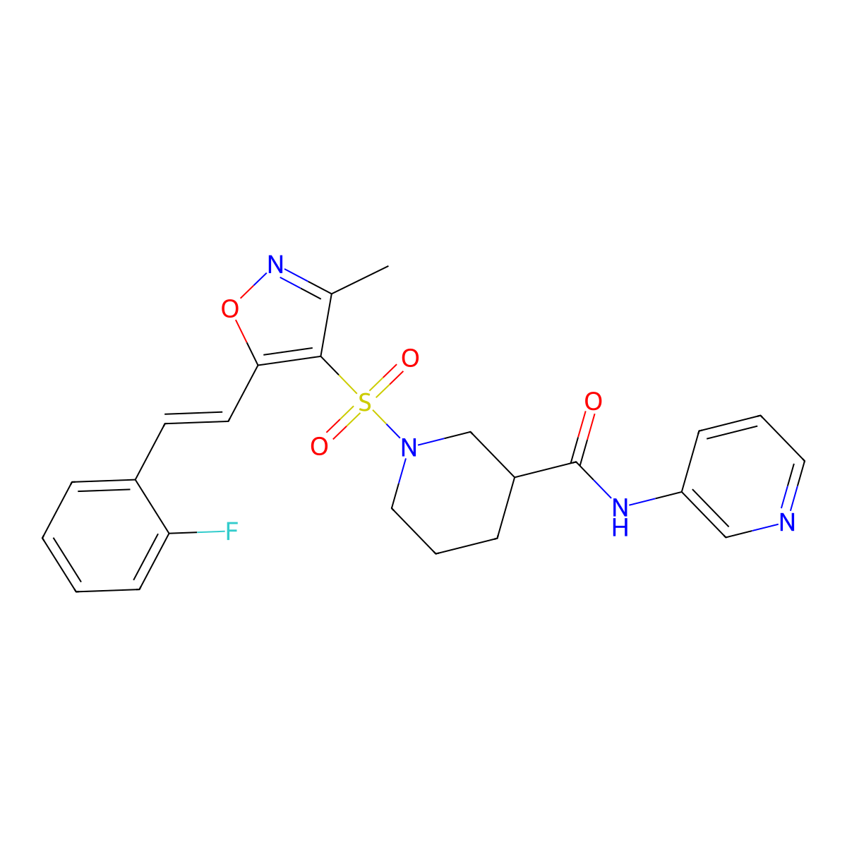 1-((5-(2-Fluorostyryl)-3-methylisoxazol-4-yl)sulfonyl)-N-(pyridin-3-yl)piperidine-3-carboxamide molecular structure, CAS 1113133-51-9