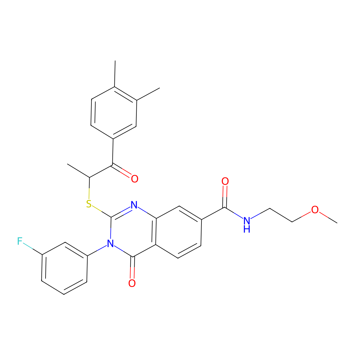 2-{[1-(3,4-dimethylphenyl)-1-oxopropan-2-yl]sulfanyl}-3-(3-fluorophenyl)-N-(2-methoxyethyl)-4-oxo-3,4-dihydroquinazoline-7-carboxamide molecular structure, CAS 1113133-53-1