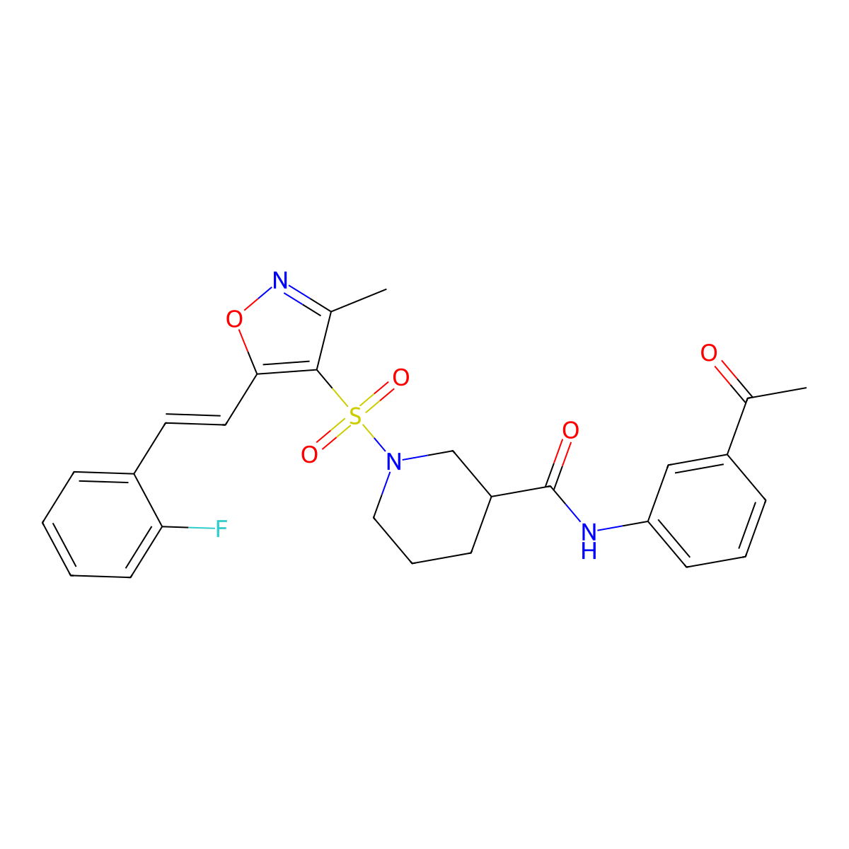 N-(3-Acetylphenyl)-1-((5-(2-fluorostyryl)-3-methylisoxazol-4-yl)sulfonyl)piperidine-3-carboxamide molecular structure, CAS 1113133-74-6