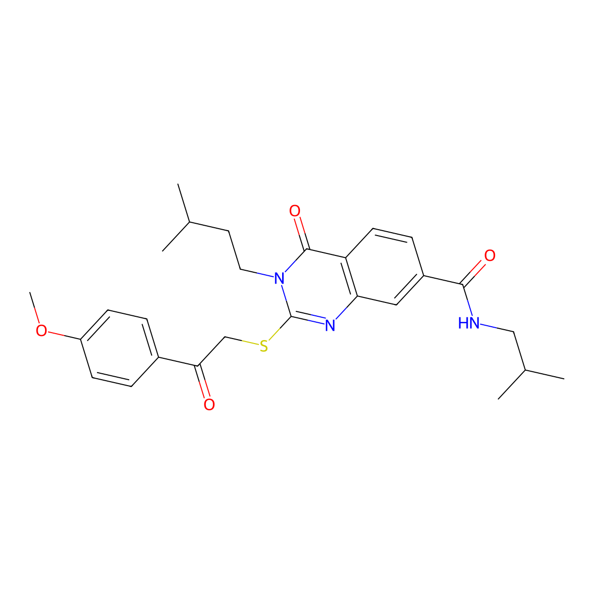 2-{[2-(4-methoxyphenyl)-2-oxoethyl]sulfanyl}-3-(3-methylbutyl)-N-(2-methylpropyl)-4-oxo-3,4-dihydroquinazoline-7-carboxamide molecular structure, CAS 1113133-75-7