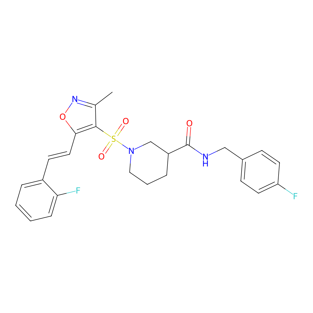 N-(4-Fluorobenzyl)-1-((5-(2-fluorostyryl)-3-methylisoxazol-4-yl)sulfonyl)piperidine-3-carboxamide molecular structure, CAS 1113133-79-1