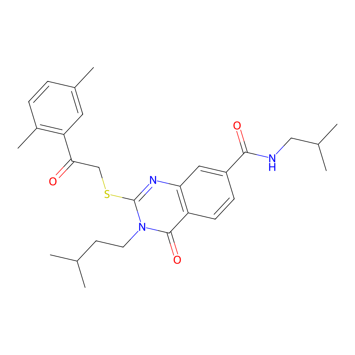2-((2-(2,5-dimethylphenyl)-2-oxoethyl)thio)-N-isobutyl-3-isopentyl-4-oxo-3,4-dihydroquinazoline-7-carboxamide molecular structure, CAS 1113133-80-4