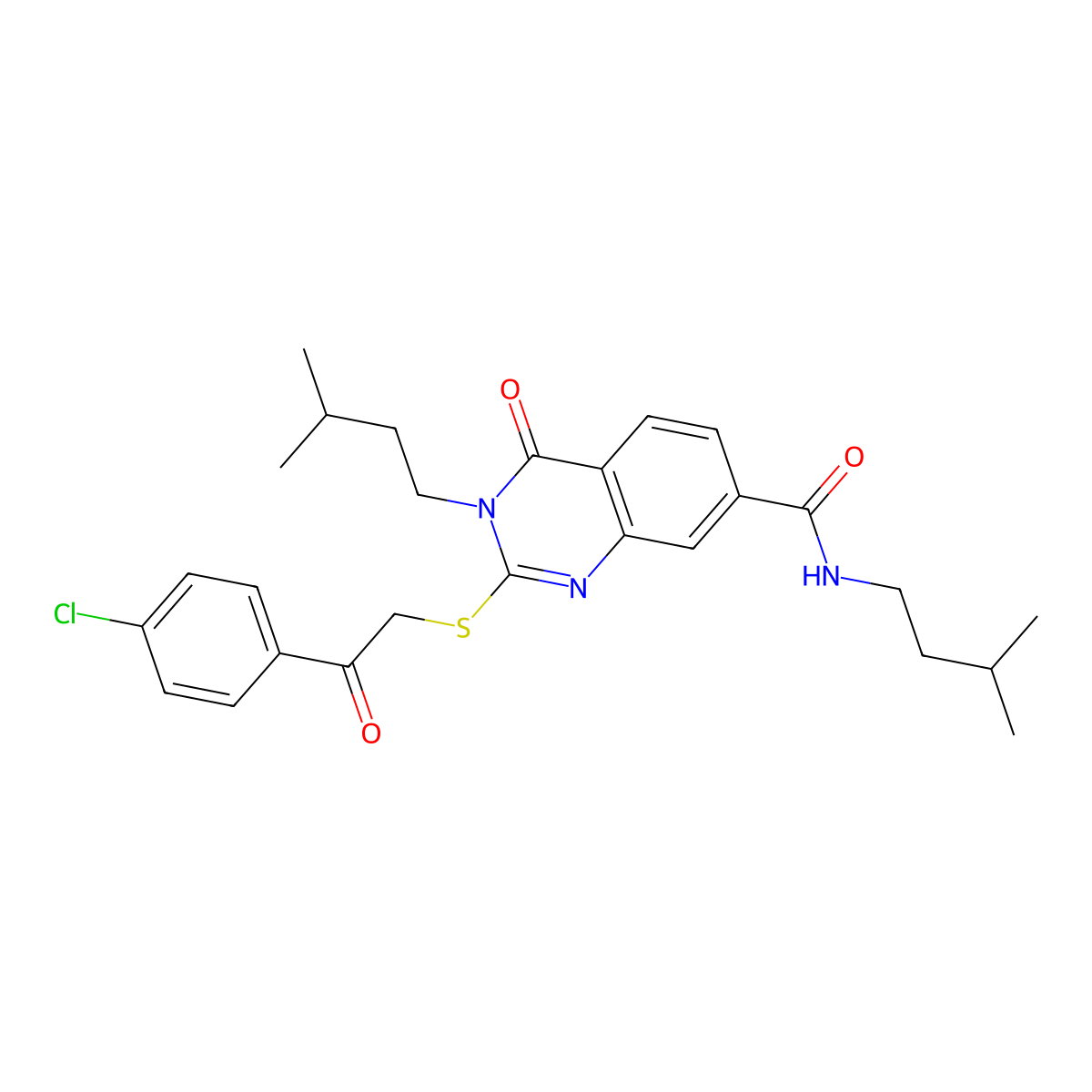 2-((2-(4-chlorophenyl)-2-oxoethyl)thio)-N,3-diisopentyl-4-oxo-3,4-dihydroquinazoline-7-carboxamide molecular structure, CAS 1113133-95-1