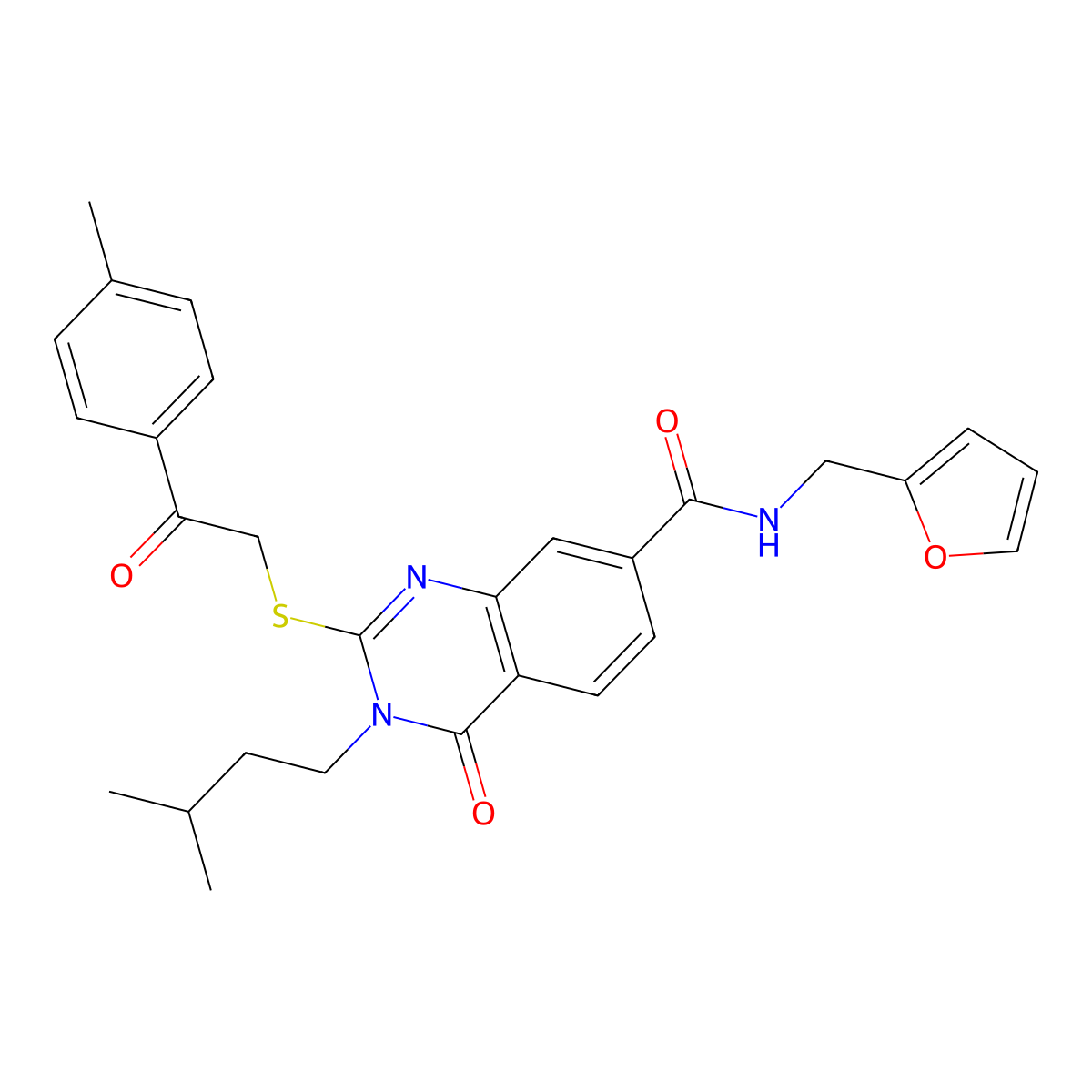 N-[(furan-2-yl)methyl]-3-(3-methylbutyl)-2-{[2-(4-methylphenyl)-2-oxoethyl]sulfanyl}-4-oxo-3,4-dihydroquinazoline-7-carboxamide molecular structure, CAS 1113134-15-8