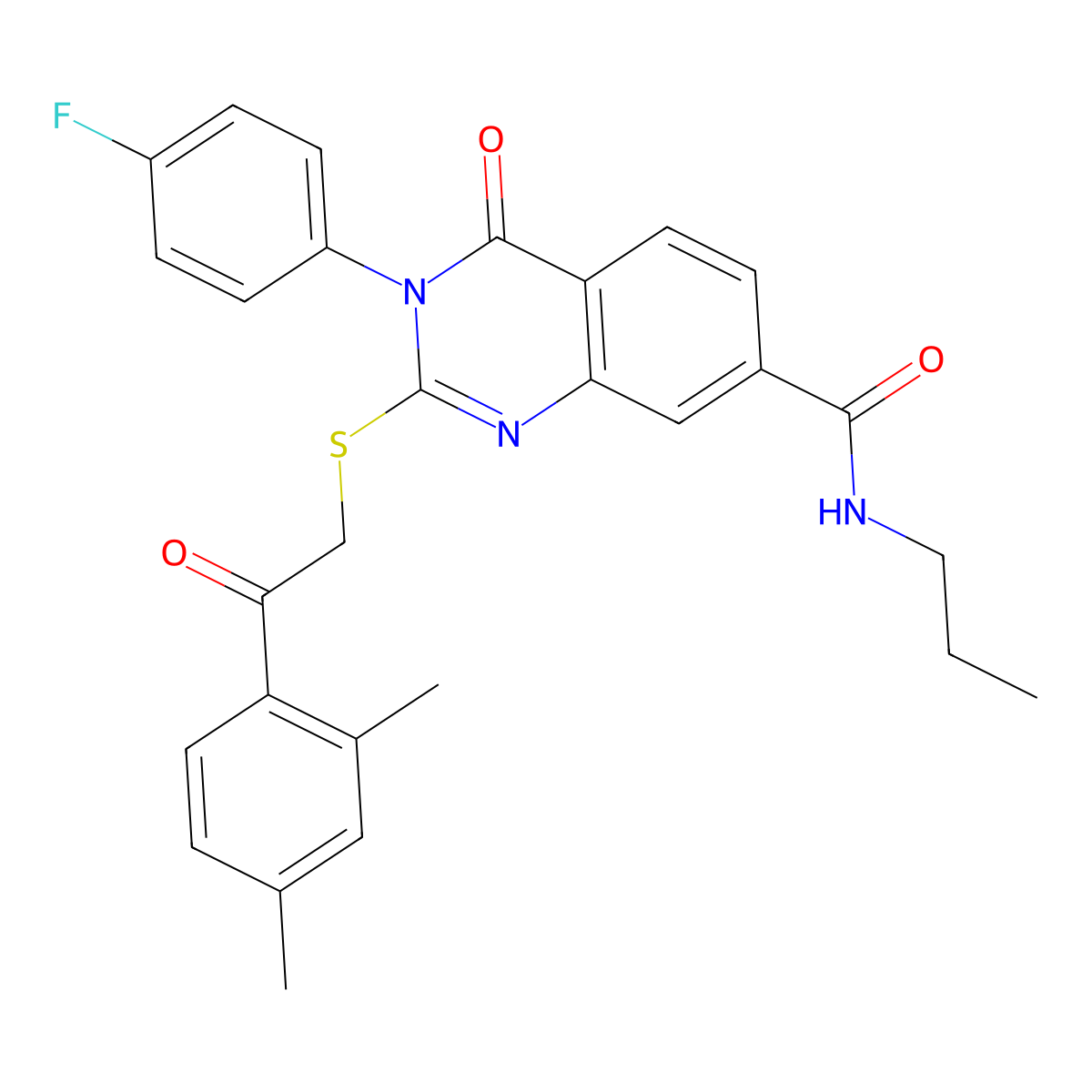 2-((2-(2,4-dimethylphenyl)-2-oxoethyl)thio)-3-(4-fluorophenyl)-4-oxo-N-propyl-3,4-dihydroquinazoline-7-carboxamide molecular structure, CAS 1113134-59-0