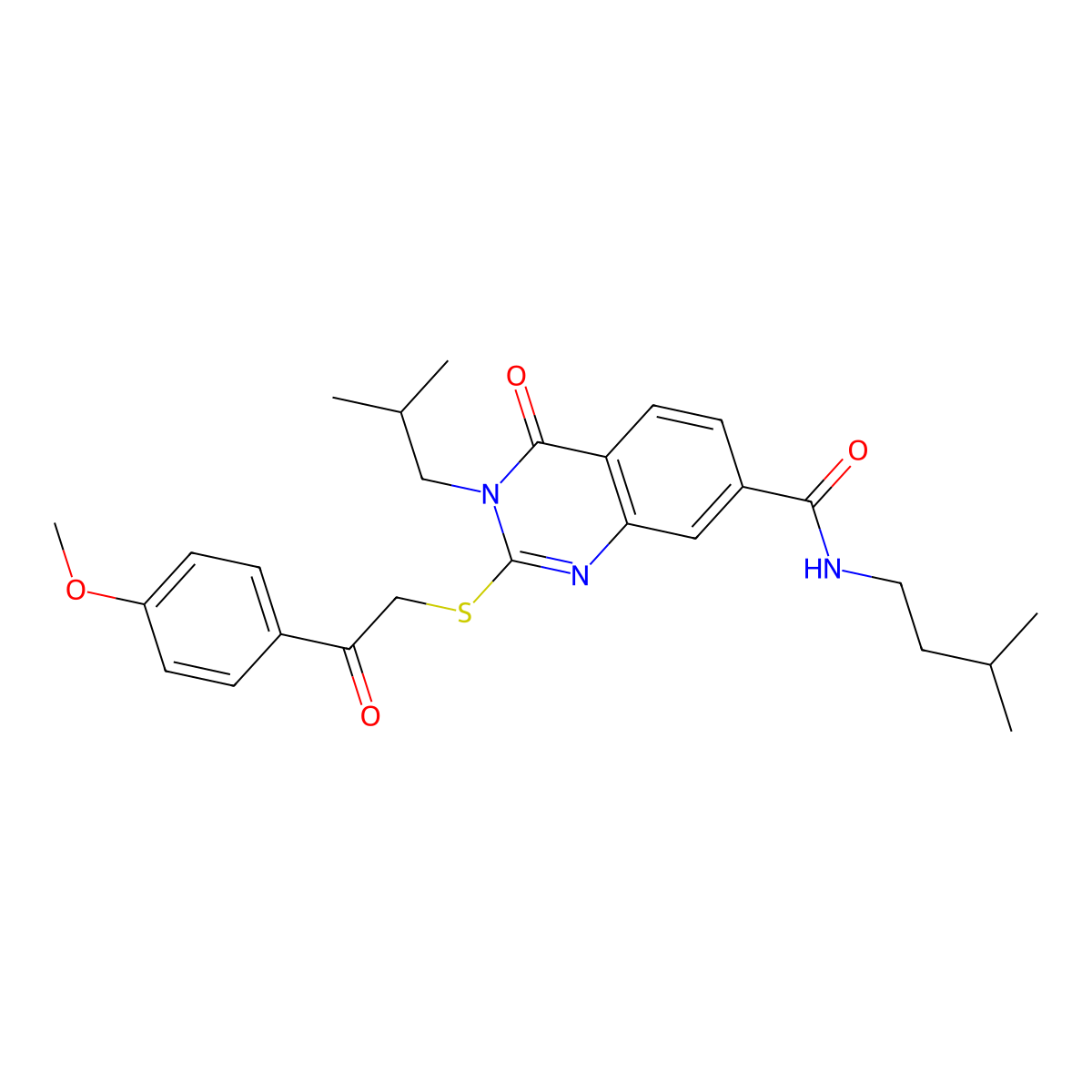 2-{[2-(4-methoxyphenyl)-2-oxoethyl]sulfanyl}-N-(3-methylbutyl)-3-(2-methylpropyl)-4-oxo-3,4-dihydroquinazoline-7-carboxamide molecular structure, CAS 1113134-68-1