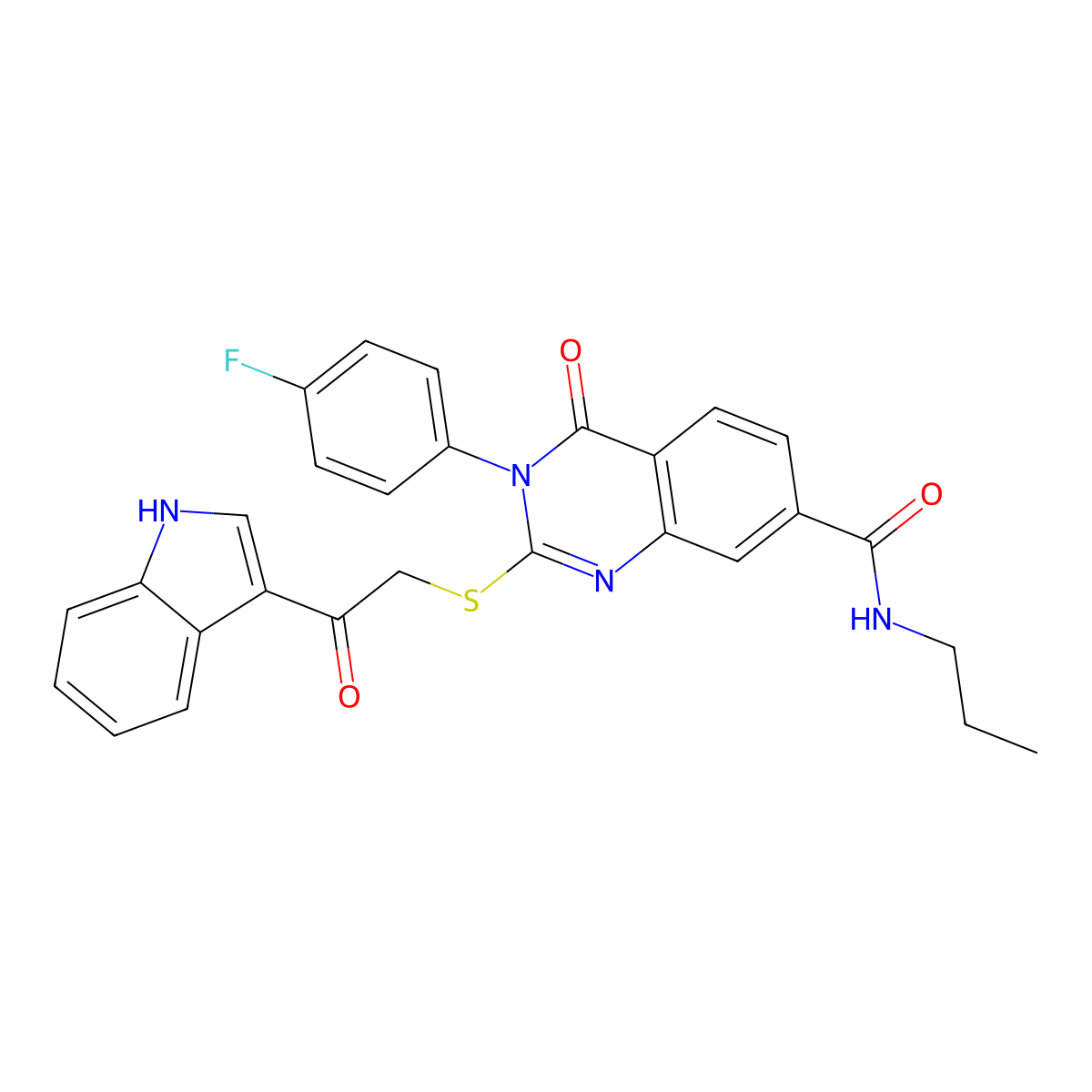 2-((2-(1H-indol-3-yl)-2-oxoethyl)thio)-3-(4-fluorophenyl)-4-oxo-N-propyl-3,4-dihydroquinazoline-7-carboxamide molecular structure, CAS 1113134-69-2