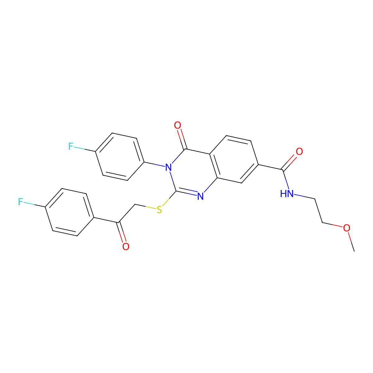 3-(4-fluorophenyl)-2-((2-(4-fluorophenyl)-2-oxoethyl)thio)-N-(2-methoxyethyl)-4-oxo-3,4-dihydroquinazoline-7-carboxamide molecular structure, CAS 1113134-79-4