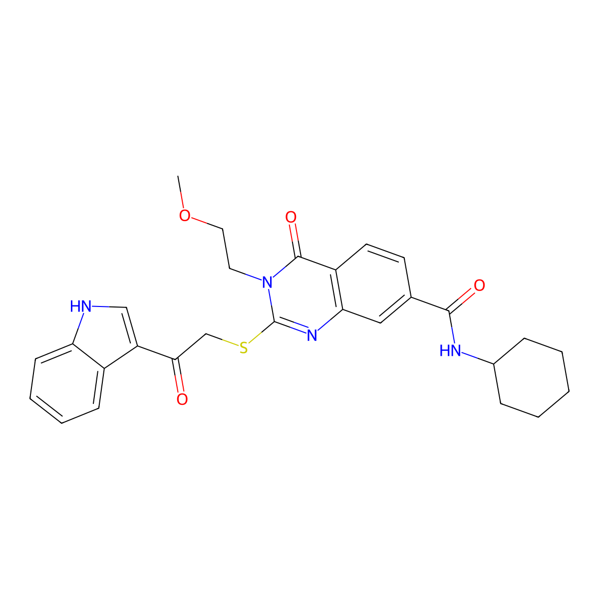 2-((2-(1H-indol-3-yl)-2-oxoethyl)thio)-N-cyclohexyl-3-(2-methoxyethyl)-4-oxo-3,4-dihydroquinazoline-7-carboxamide molecular structure, CAS 1113134-87-4