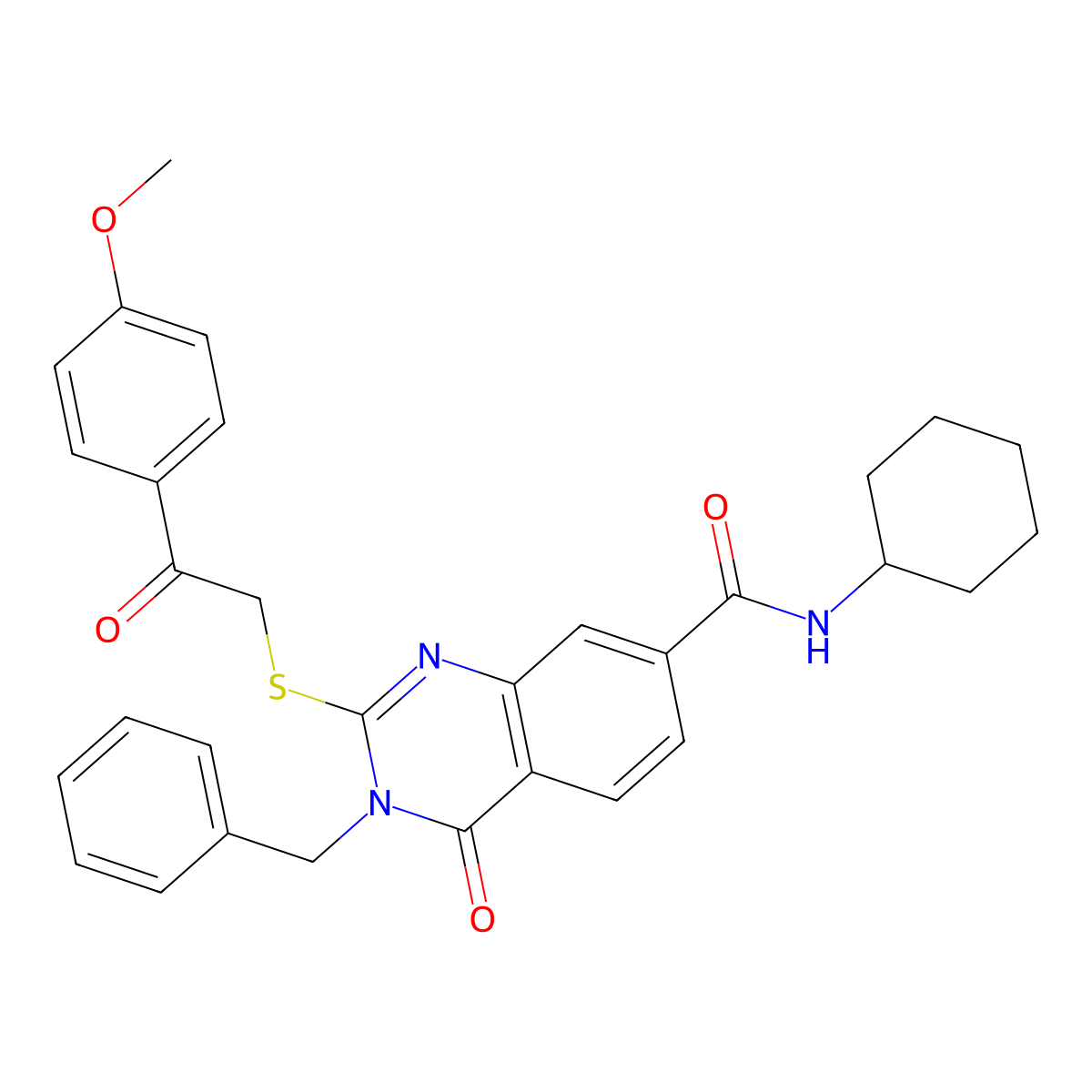 3-benzyl-N-cyclohexyl-2-{[2-(4-methoxyphenyl)-2-oxoethyl]sulfanyl}-4-oxo-3,4-dihydroquinazoline-7-carboxamide molecular structure, CAS 1113134-97-6