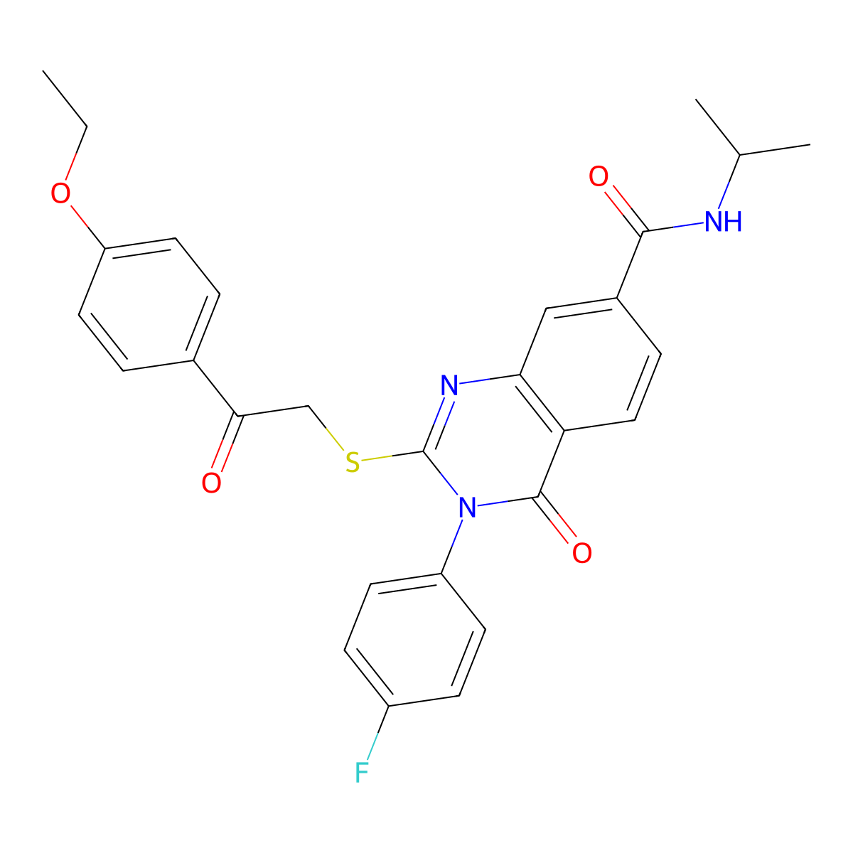 2-((2-(4-ethoxyphenyl)-2-oxoethyl)thio)-3-(4-fluorophenyl)-N-isopropyl-4-oxo-3,4-dihydroquinazoline-7-carboxamide molecular structure, CAS 1113135-39-9