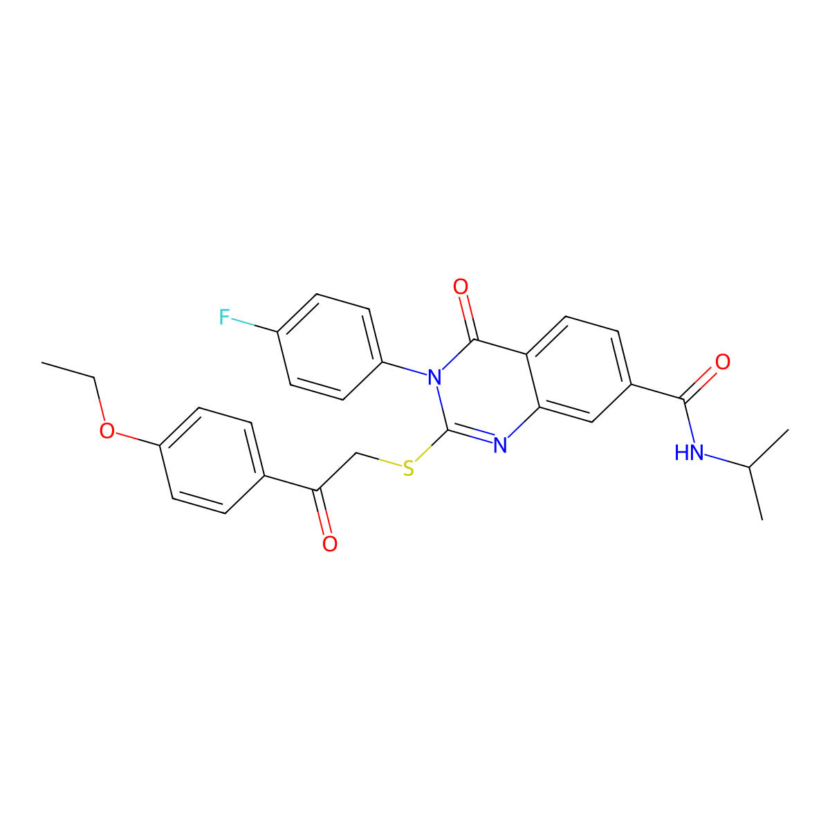 2-((2-(4-ethoxyphenyl)-2-oxoethyl)thio)-3-(4-fluorophenyl)-N-isopropyl-4-oxo-3,4-dihydroquinazoline-7-carboxamide molecular structure, CAS 1113135-39-9