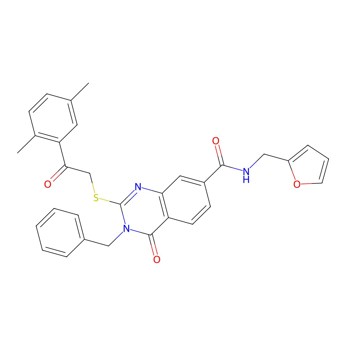 3-benzyl-2-{[2-(2,5-dimethylphenyl)-2-oxoethyl]sulfanyl}-N-[(furan-2-yl)methyl]-4-oxo-3,4-dihydroquinazoline-7-carboxamide molecular structure, CAS 1113135-50-4