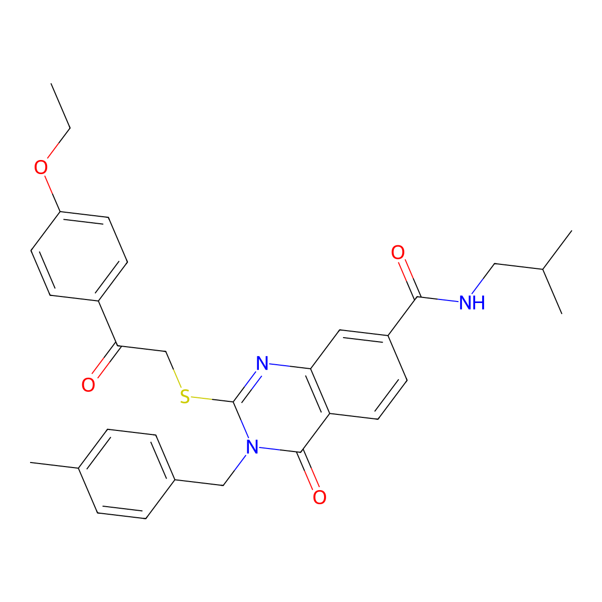 2-((2-(4-ethoxyphenyl)-2-oxoethyl)thio)-N-isobutyl-3-(4-methylbenzyl)-4-oxo-3,4-dihydroquinazoline-7-carboxamide molecular structure, CAS 1113135-91-3