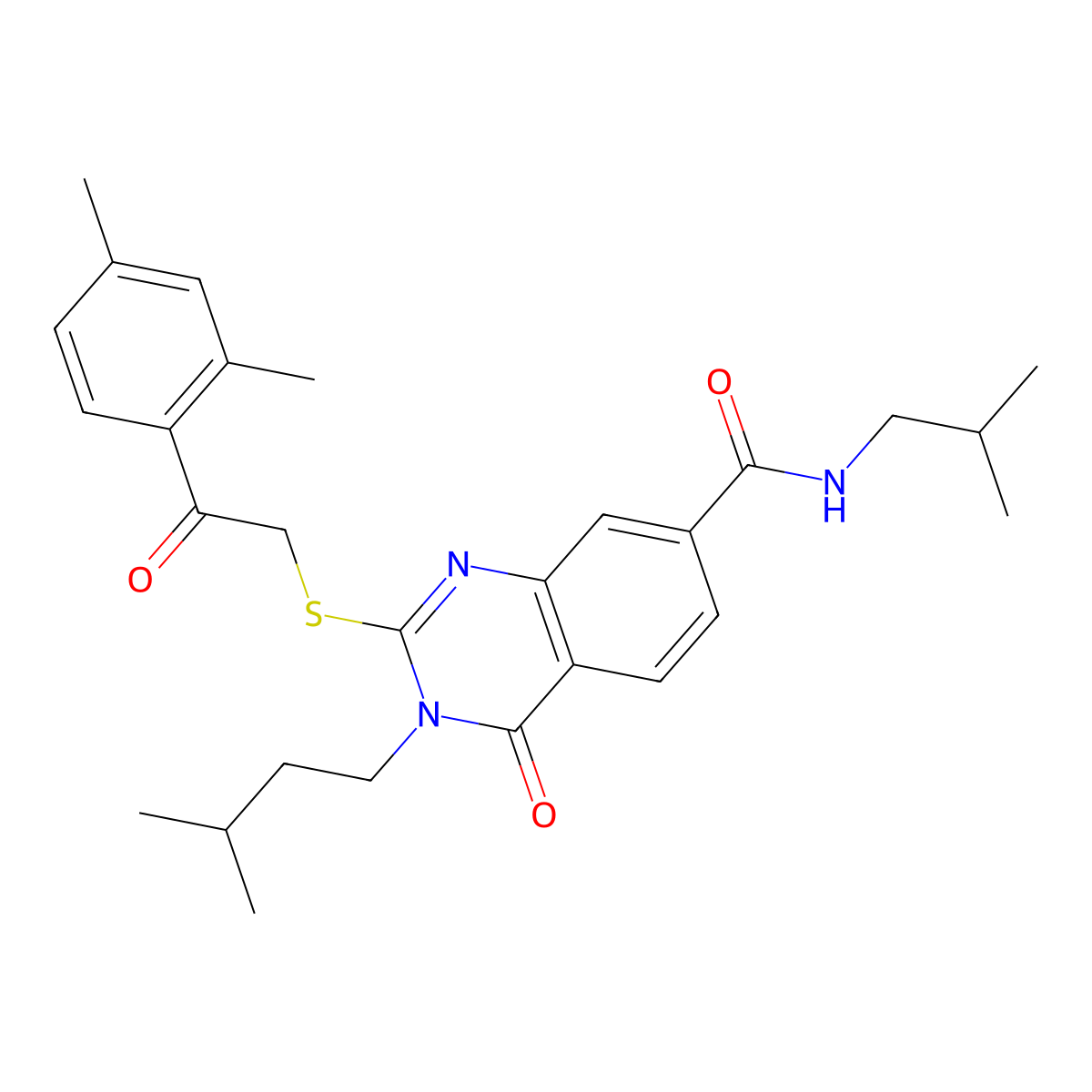 2-((2-(2,4-dimethylphenyl)-2-oxoethyl)thio)-N-isobutyl-3-isopentyl-4-oxo-3,4-dihydroquinazoline-7-carboxamide molecular structure, CAS 1113136-13-2