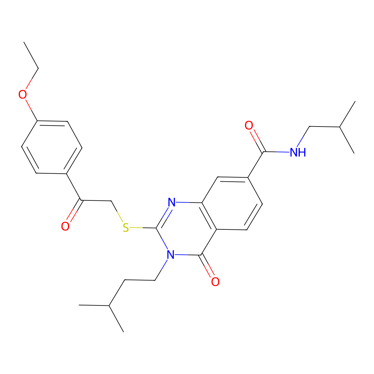 2-((2-(4-ethoxyphenyl)-2-oxoethyl)thio)-N-isobutyl-3-isopentyl-4-oxo-3,4-dihydroquinazoline-7-carboxamide molecular structure, CAS 1113136-19-8