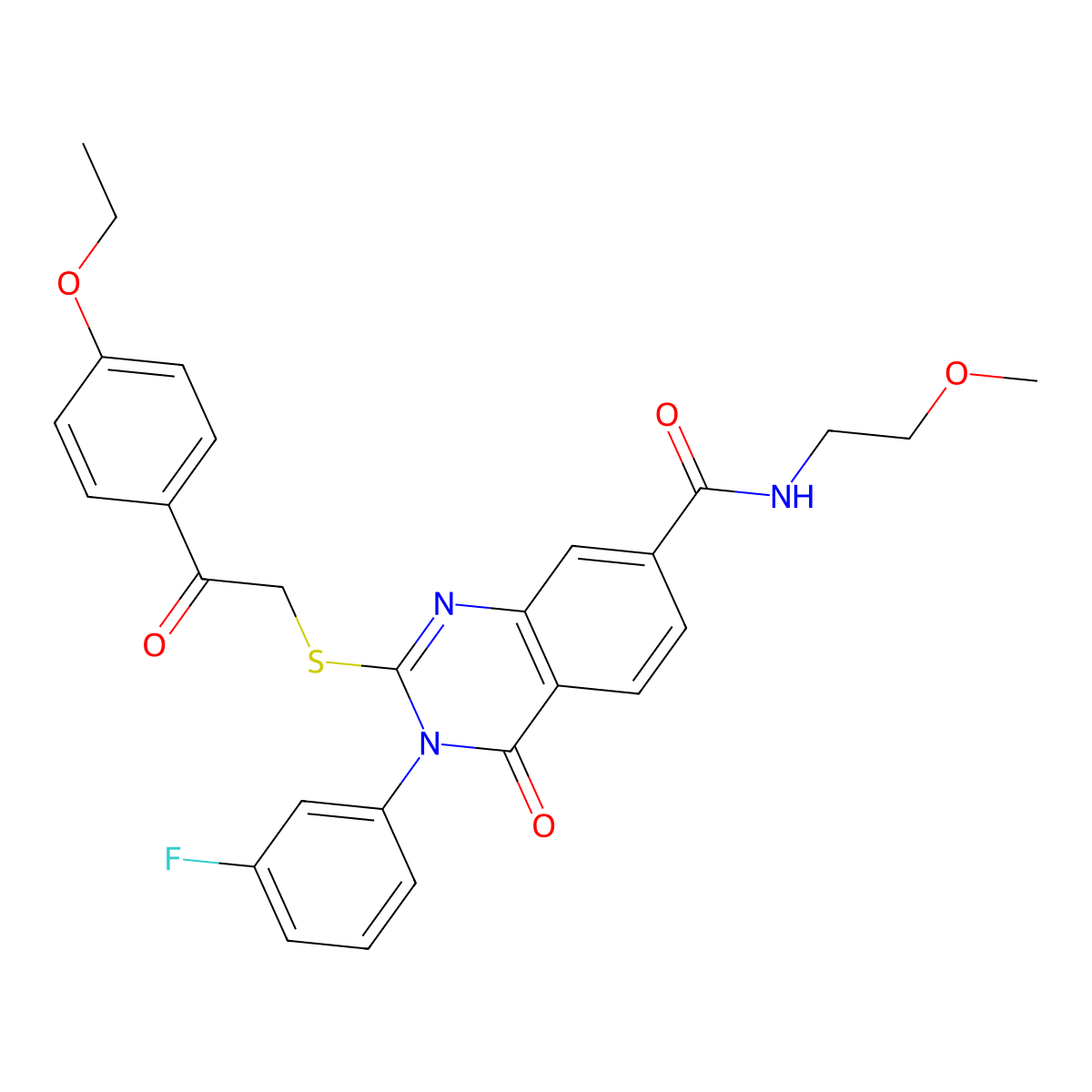 2-{[2-(4-ethoxyphenyl)-2-oxoethyl]sulfanyl}-3-(3-fluorophenyl)-N-(2-methoxyethyl)-4-oxo-3,4-dihydroquinazoline-7-carboxamide molecular structure, CAS 1113136-33-6