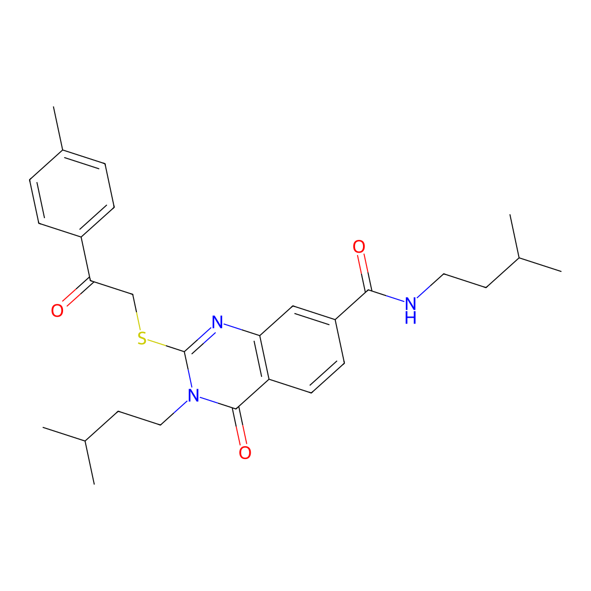 N,3-diisopentyl-4-oxo-2-((2-oxo-2-(p-tolyl)ethyl)thio)-3,4-dihydroquinazoline-7-carboxamide molecular structure, CAS 1113136-37-0