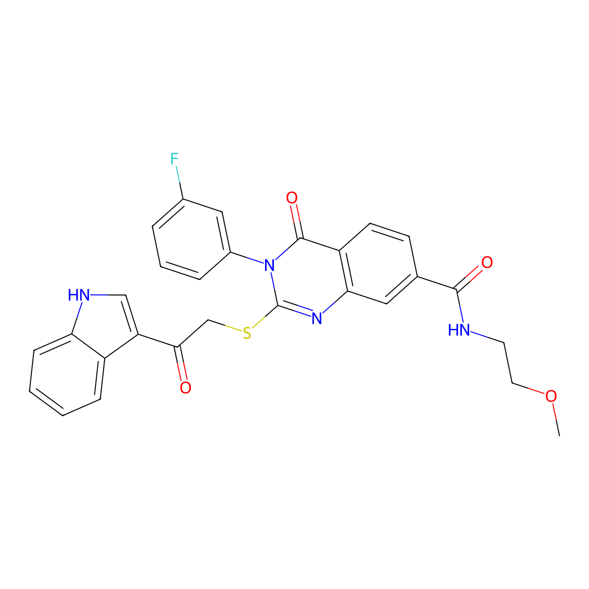 3-(3-fluorophenyl)-2-{[2-(1H-indol-3-yl)-2-oxoethyl]sulfanyl}-N-(2-methoxyethyl)-4-oxo-3,4-dihydroquinazoline-7-carboxamide molecular structure, CAS 1113136-39-2
