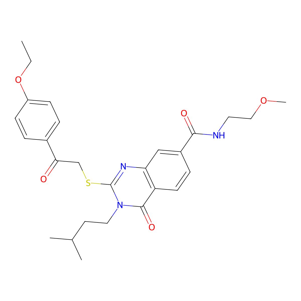 2-((2-(4-ethoxyphenyl)-2-oxoethyl)thio)-3-isopentyl-N-(2-methoxyethyl)-4-oxo-3,4-dihydroquinazoline-7-carboxamide molecular structure, CAS 1113136-50-7