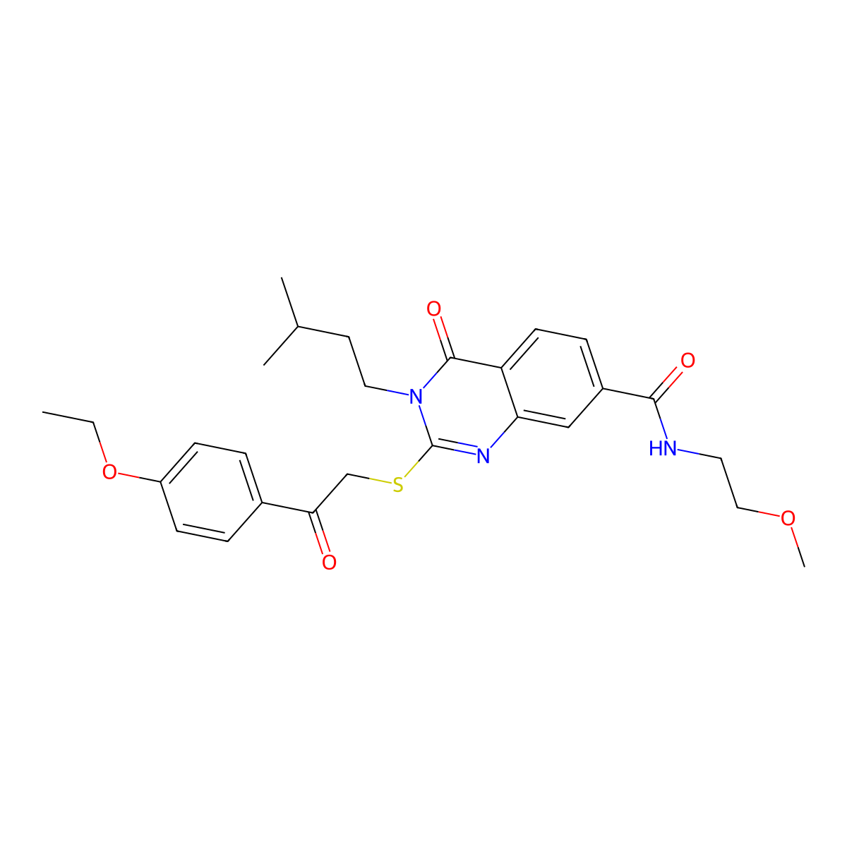 2-((2-(4-ethoxyphenyl)-2-oxoethyl)thio)-3-isopentyl-N-(2-methoxyethyl)-4-oxo-3,4-dihydroquinazoline-7-carboxamide molecular structure, CAS 1113136-50-7
