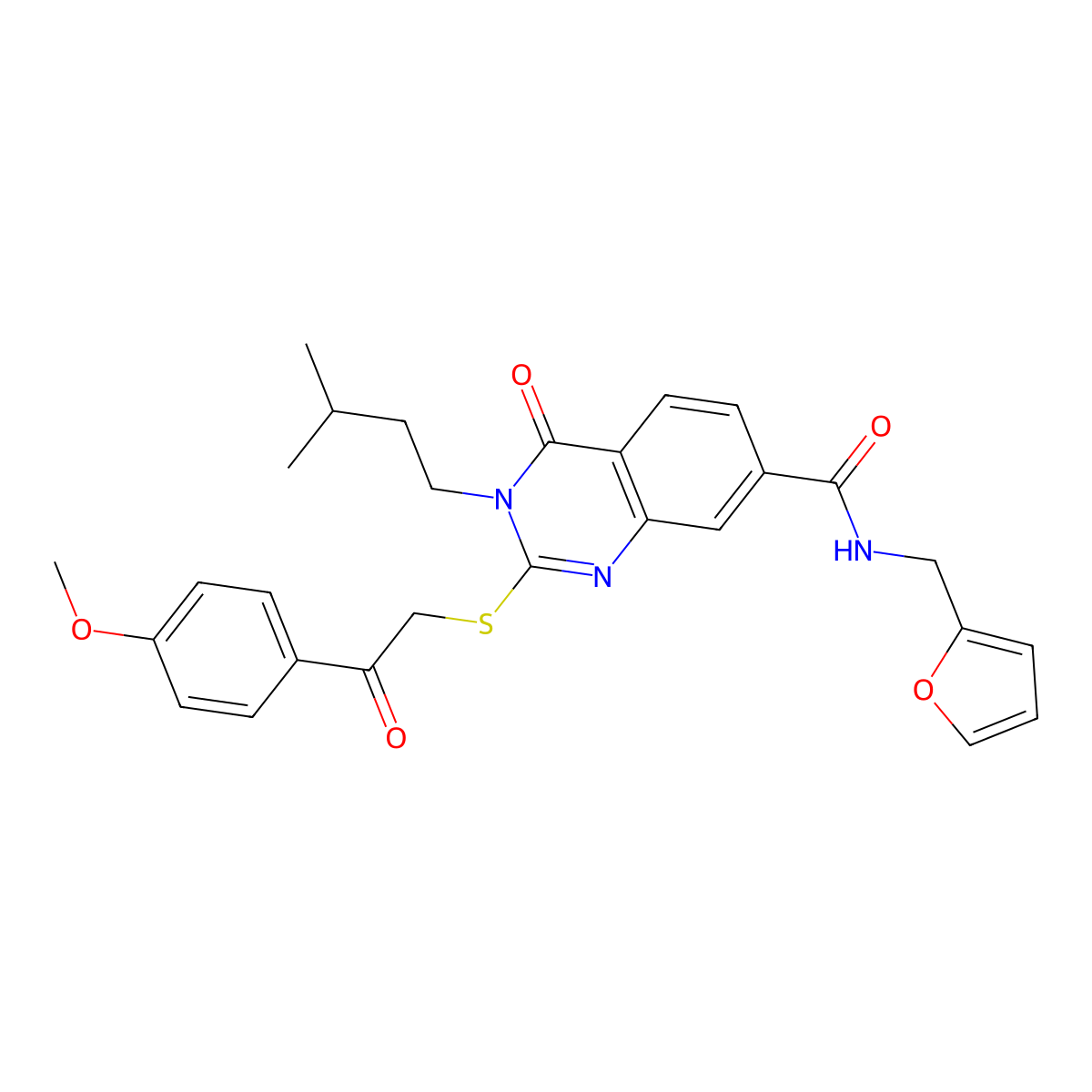 N-(2-furylmethyl)-2-{[2-(4-methoxyphenyl)-2-oxoethyl]thio}-3-(3-methylbutyl)-4-oxo-3,4-dihydroquinazoline-7-carboxamide molecular structure, CAS 1113136-61-0