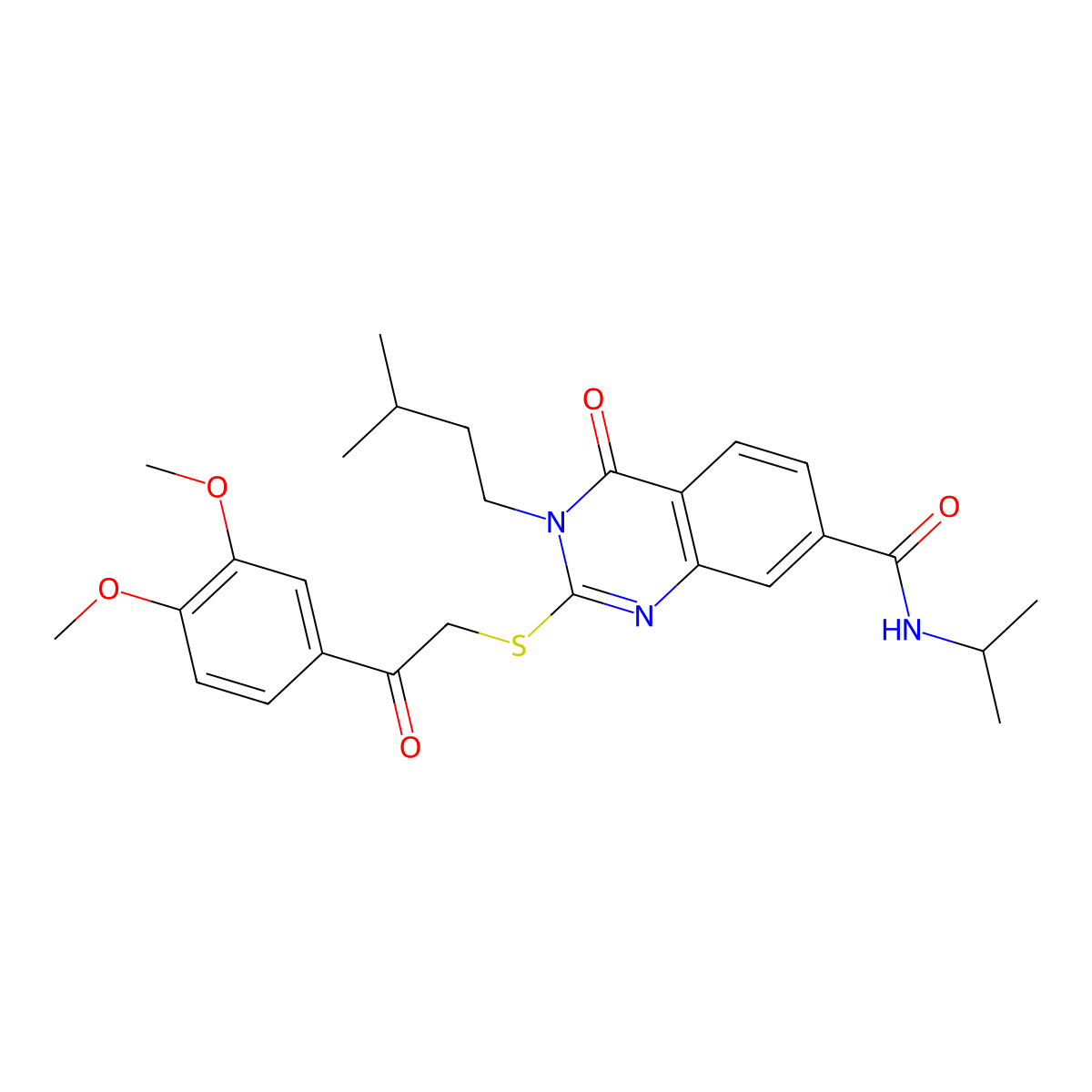 2-((2-(3,4-dimethoxyphenyl)-2-oxoethyl)thio)-3-isopentyl-N-isopropyl-4-oxo-3,4-dihydroquinazoline-7-carboxamide molecular structure, CAS 1113136-68-7