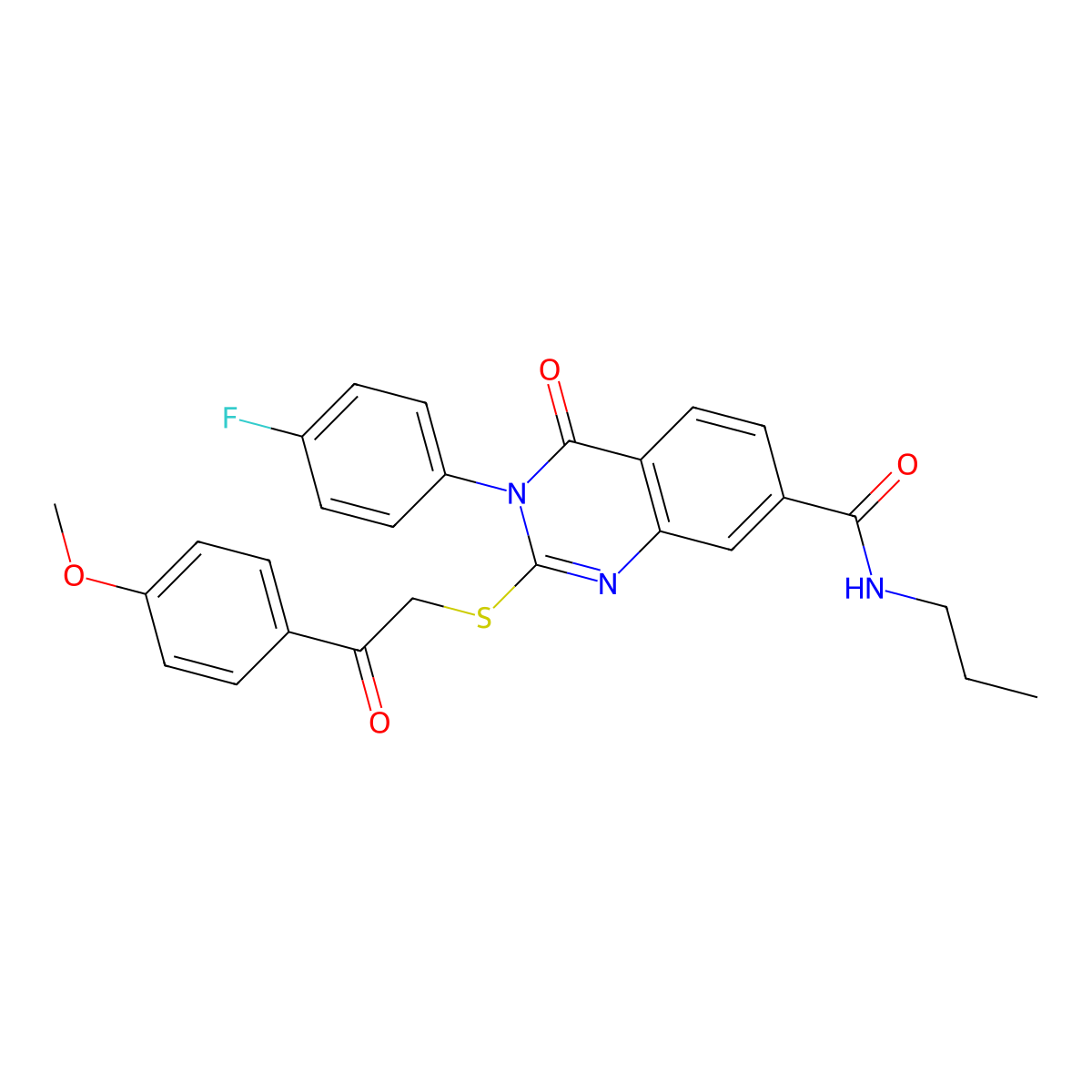 3-(4-fluorophenyl)-2-((2-(4-methoxyphenyl)-2-oxoethyl)thio)-4-oxo-N-propyl-3,4-dihydroquinazoline-7-carboxamide molecular structure, CAS 1113137-03-3