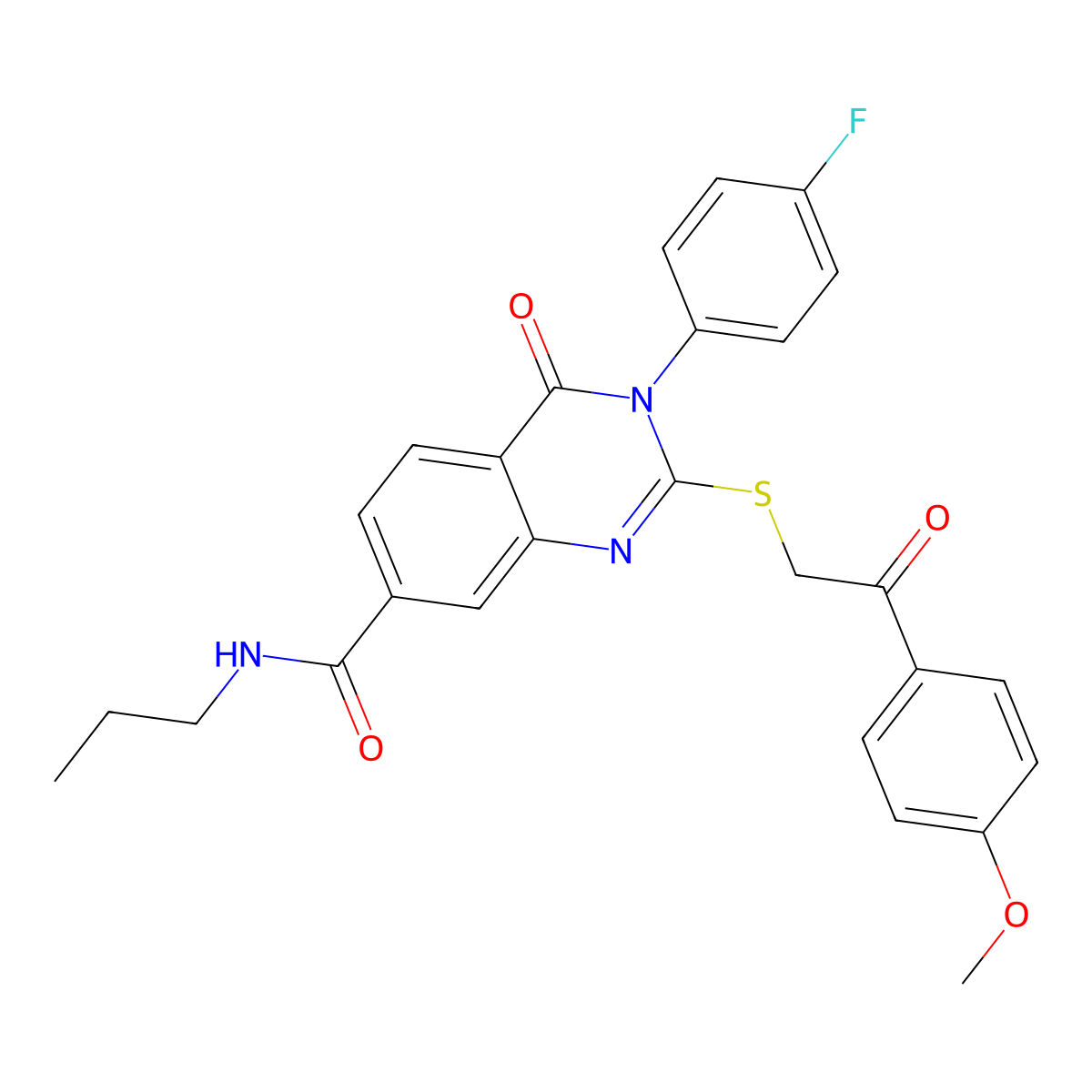 3-(4-fluorophenyl)-2-((2-(4-methoxyphenyl)-2-oxoethyl)thio)-4-oxo-N-propyl-3,4-dihydroquinazoline-7-carboxamide molecular structure, CAS 1113137-03-3