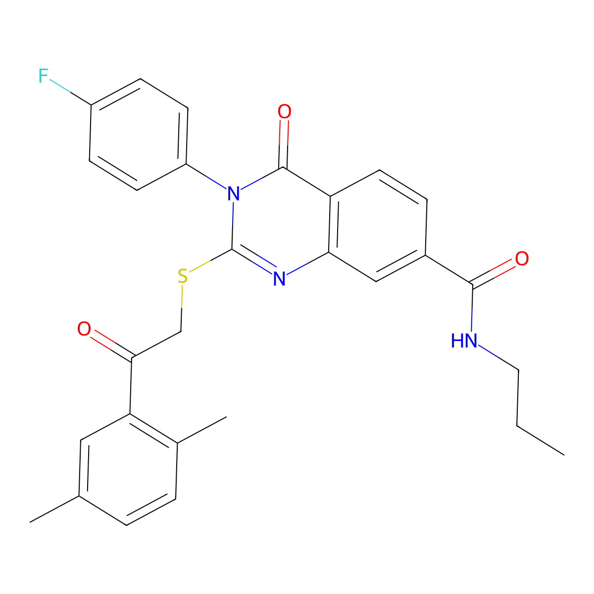2-((2-(2,5-dimethylphenyl)-2-oxoethyl)thio)-3-(4-fluorophenyl)-4-oxo-N-propyl-3,4-dihydroquinazoline-7-carboxamide molecular structure, CAS 1113137-09-9